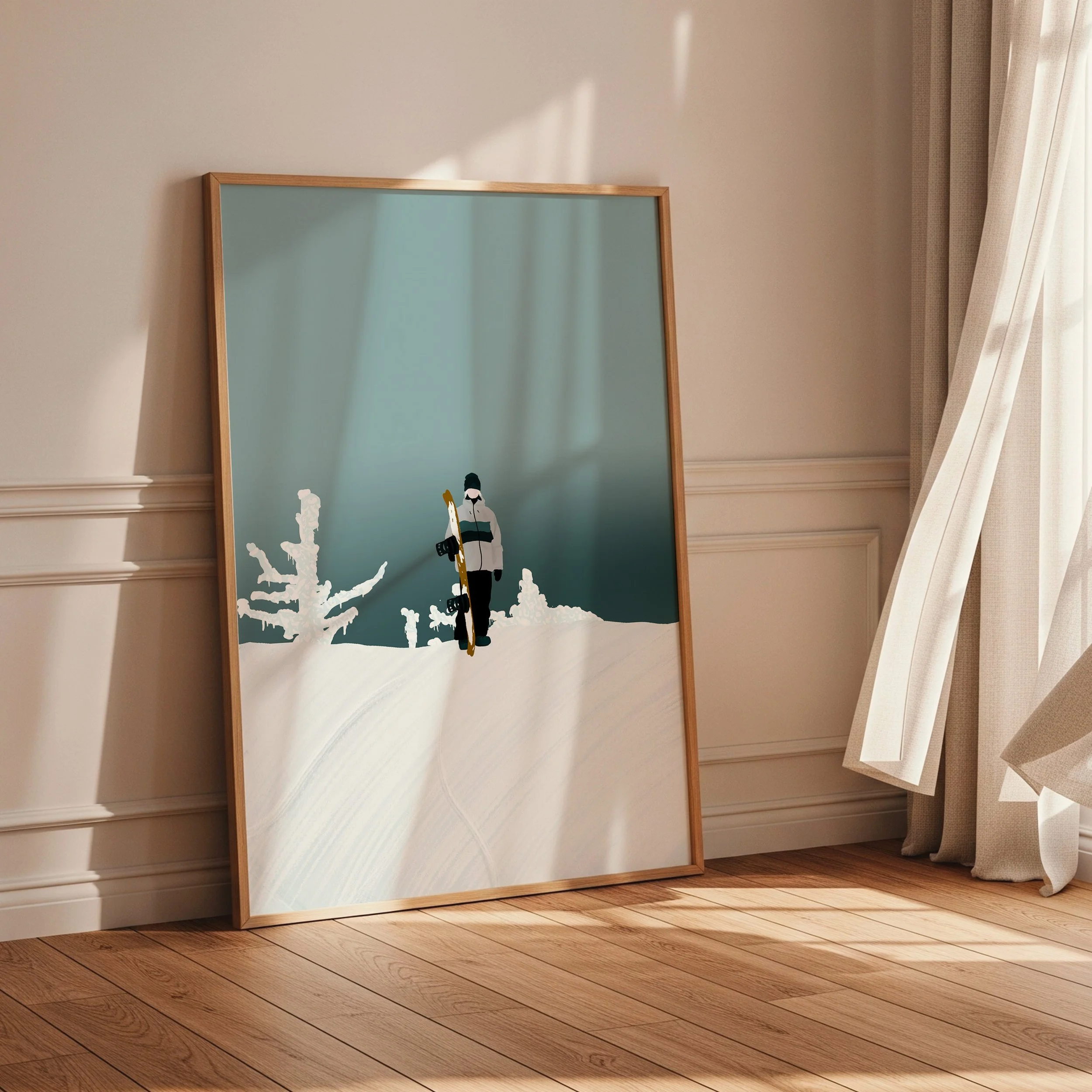 Illustration digitale d'un snowboarder dans la station de ski de Ruka en Finlande.