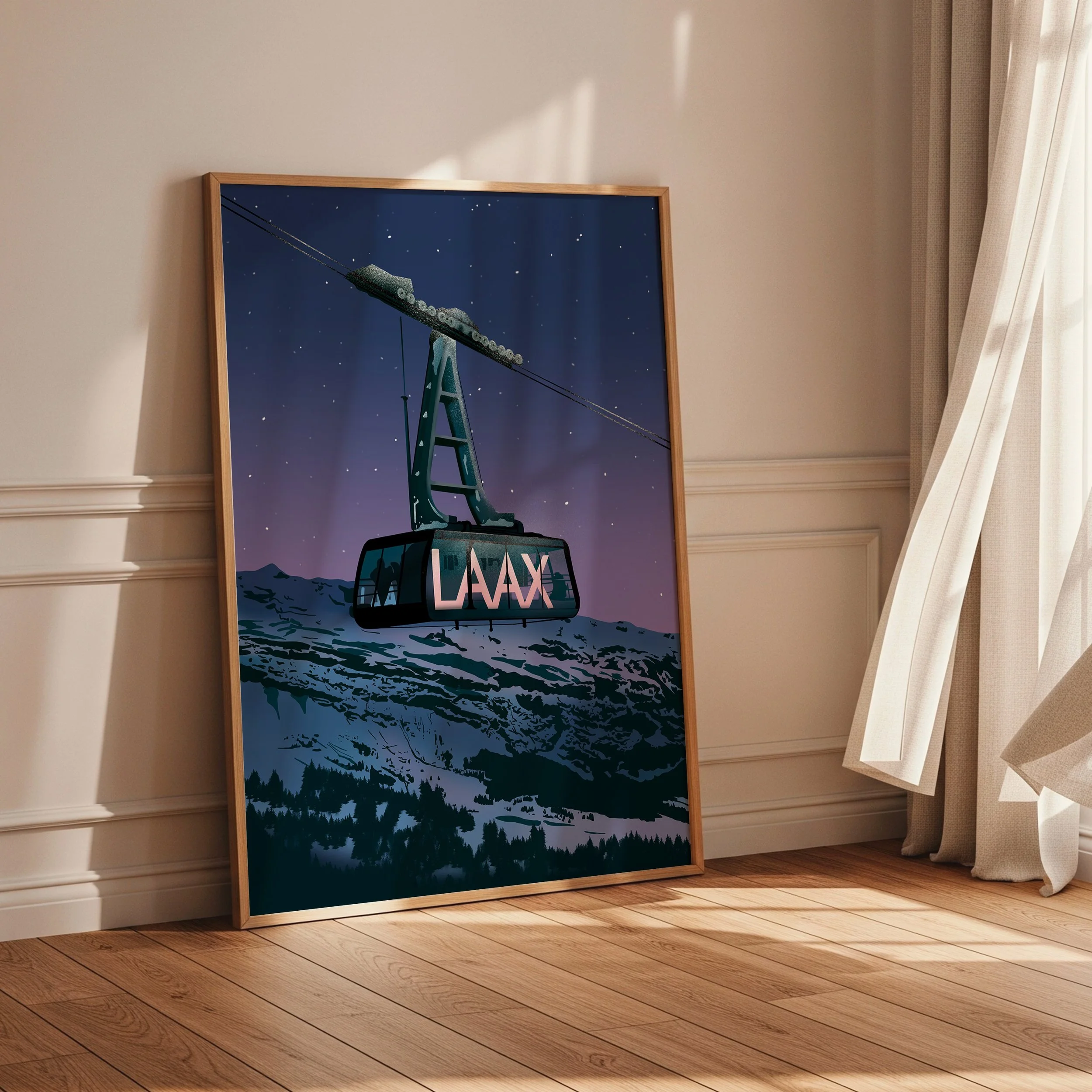 Télécabine en plein hiver, dans la station de ski de Laax en Suisse.