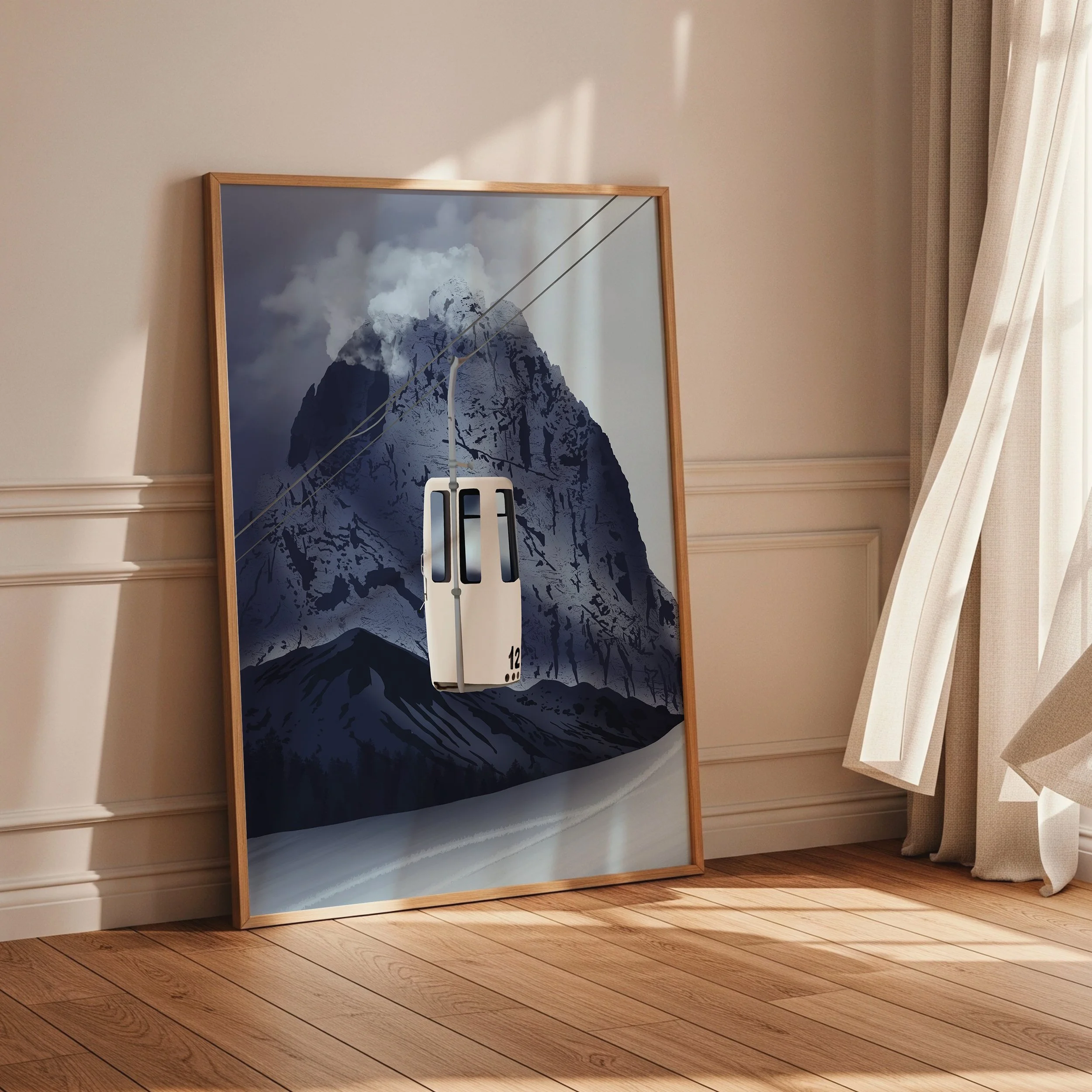 Illustration de la célèbre "Coffin Gondola" dans les Dolomites en Italie