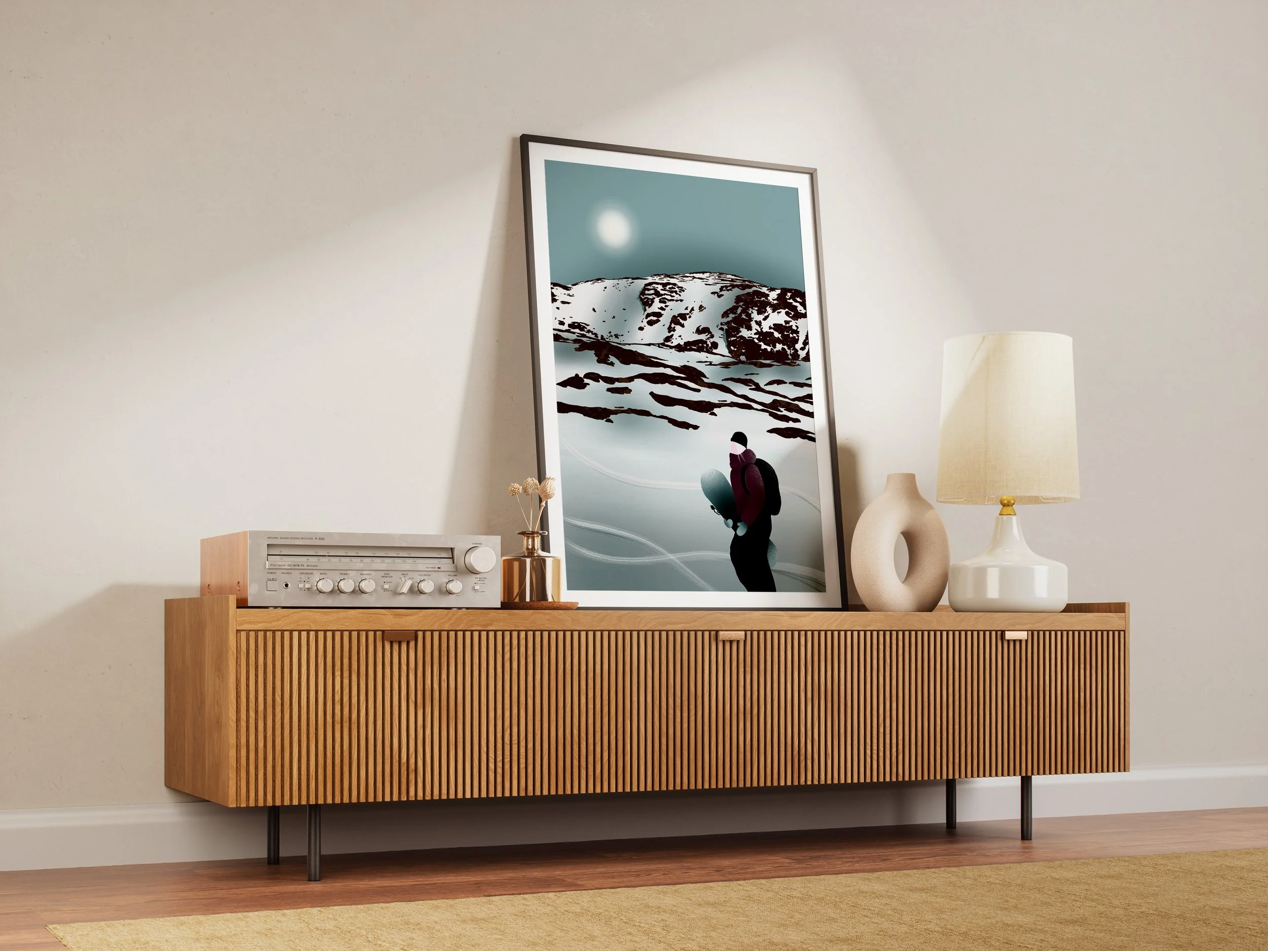 Illustration digitale du paysage enneigé de Riksgränsen en Suède.