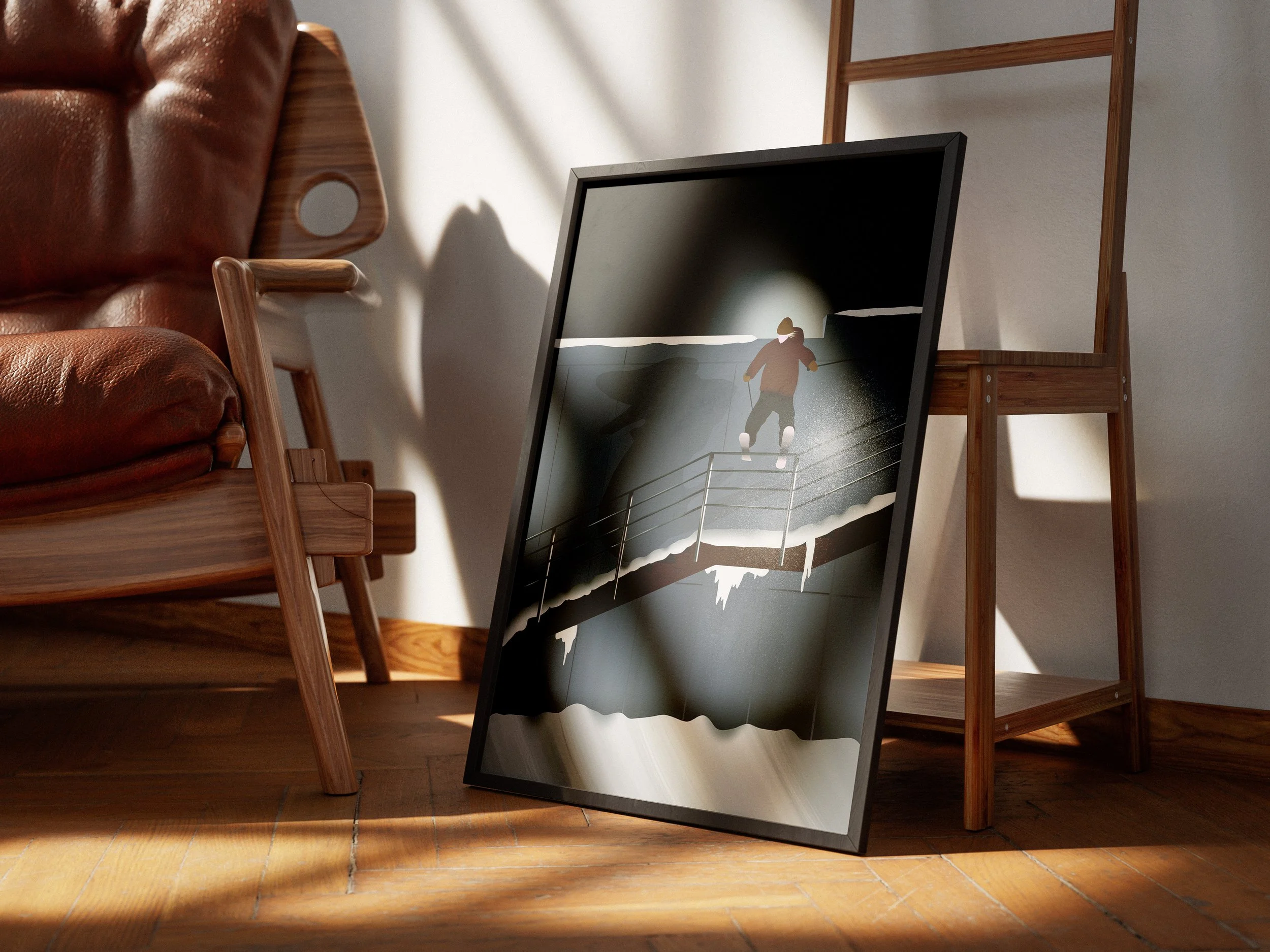 Illustration digitale inspirée du ski freestyle street.