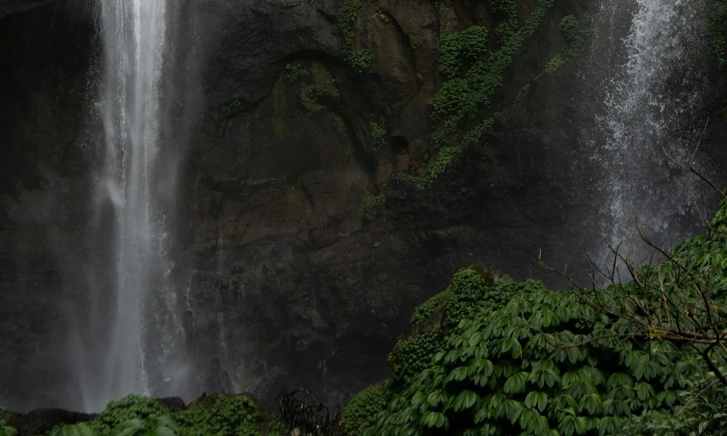 photo of two waterfalls in a forest