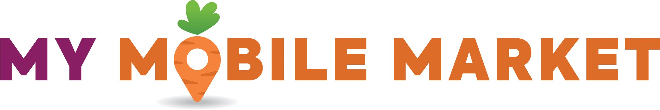 Logo for My Mobile Market, with the word 'MY' in purple, a stylized carrot with green leaves as the 'I' in 'MOBILE,' and the rest of the text in orange.