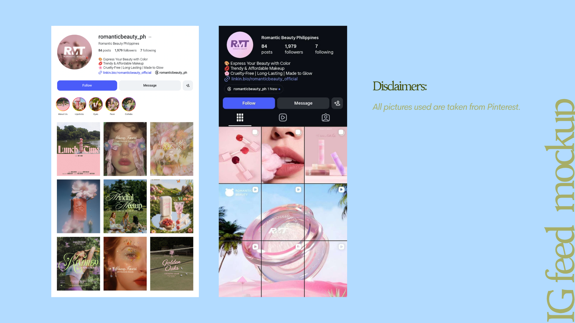Instagram Feed Mock-Ups for Cosmetic Brand