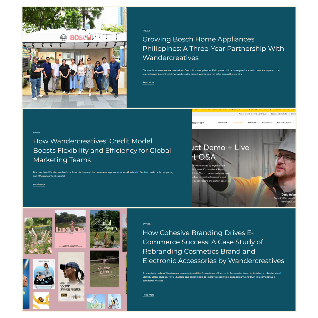 Sample of evergreen case studies from Wandercreatives