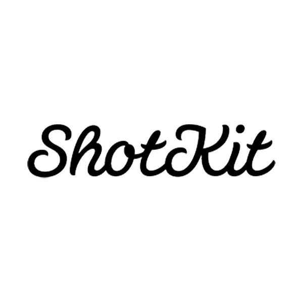 ShotKit logo with black cursive font on white background.