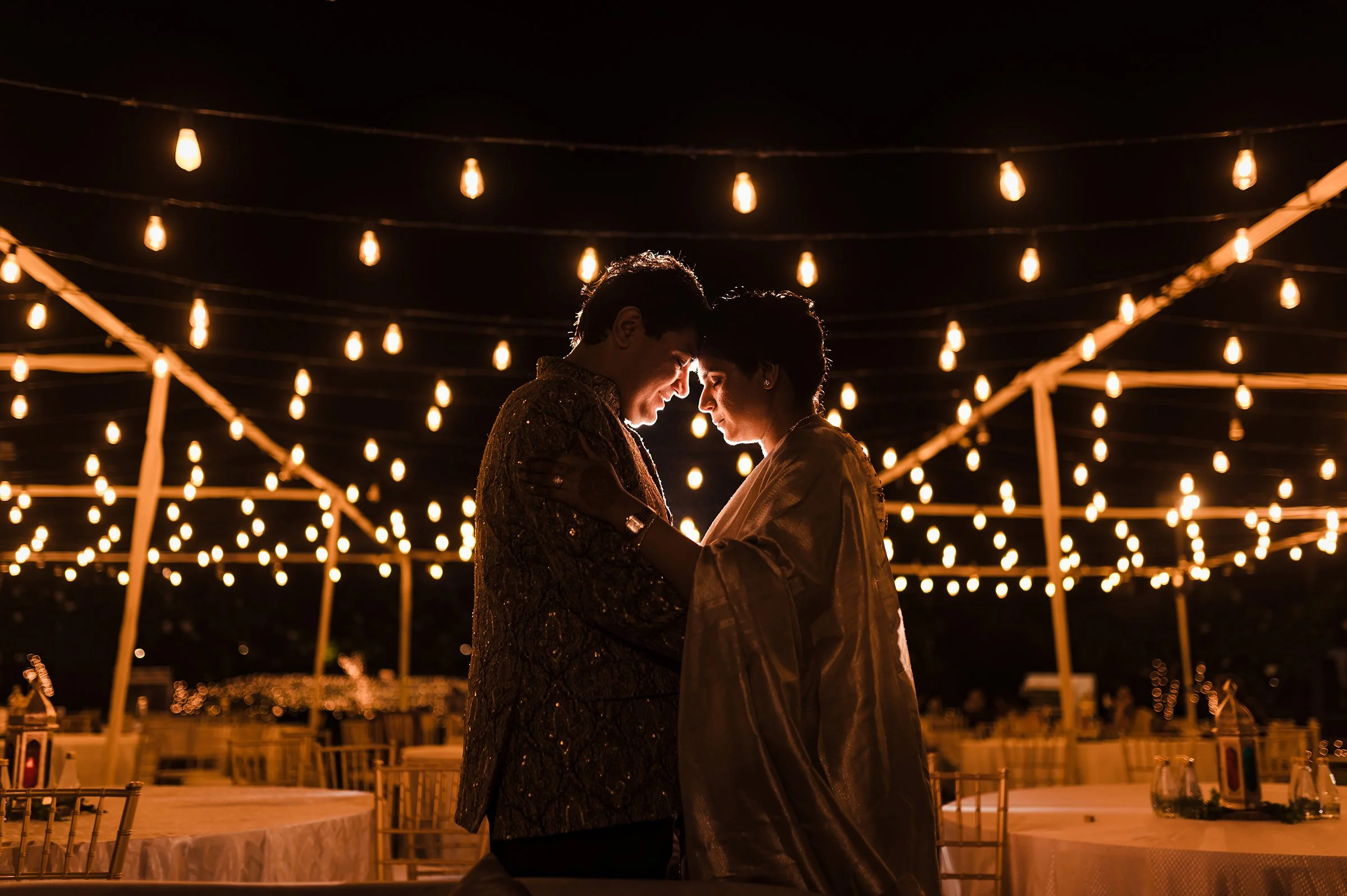 Backlit couple photo with warm rustic feel