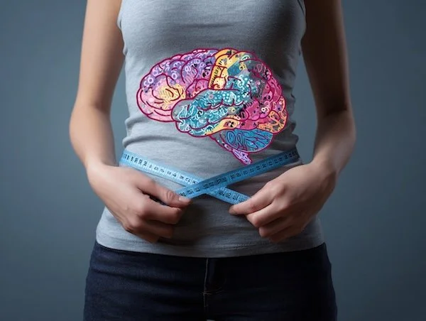 A woman measuring her waist, representing the physical results of managing the gut-brain axis for sustainable weight loss - BeWellByAK