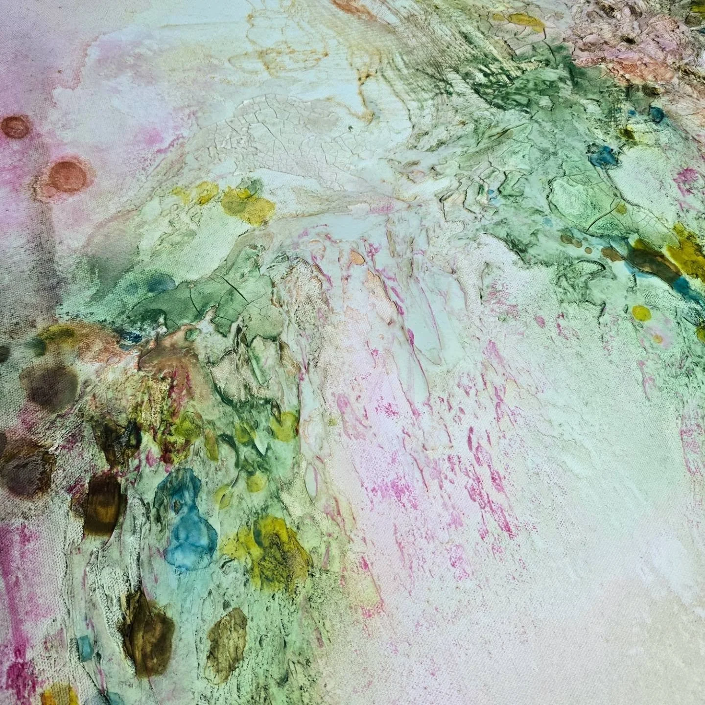 These past couple of weeks I haven't had much time in the studio because of work or family events that I choose to participate in. 😊 

But today I am taking some time to work on this abstract commission for a client who wants blues and greens as the
