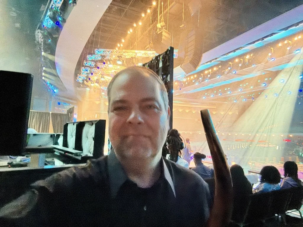 James offstage to sound/blow shofar at Gateway Church in Southlake, Texas