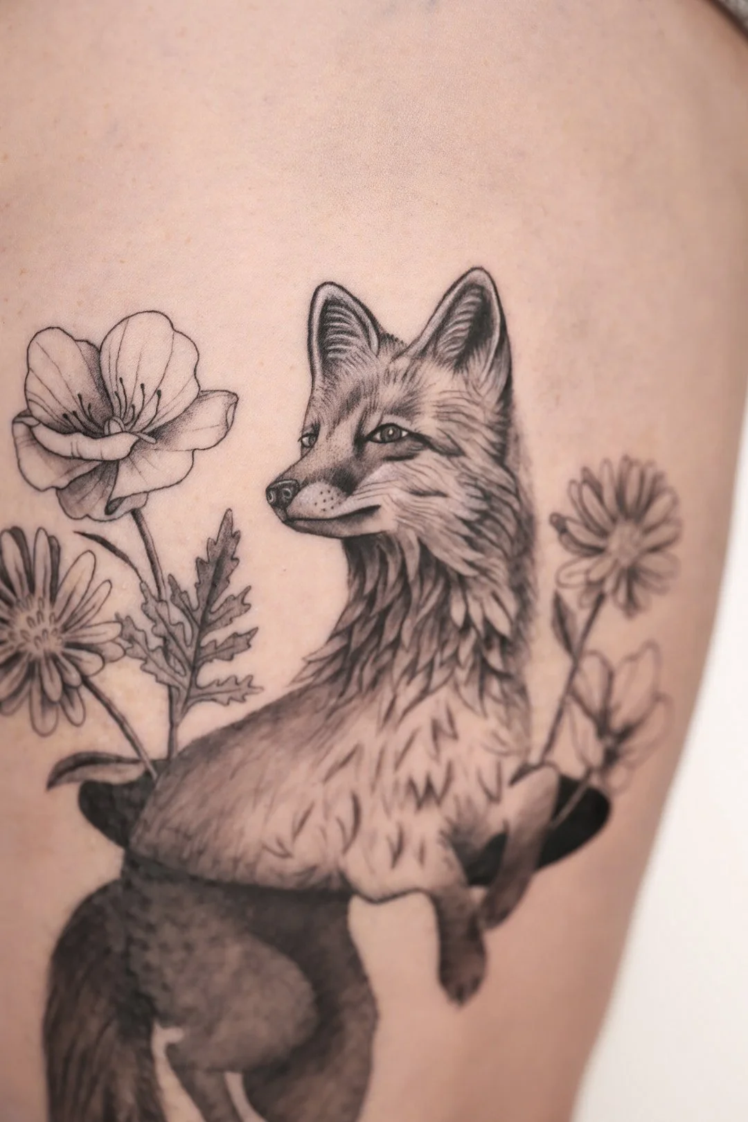 Fox in a hole tattoo