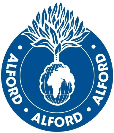 The Alford AFB emblem featuring a tree growing from a globe with an astronaut silhouette, surrounded by the words 'Alford AFB' in a circular blue border.