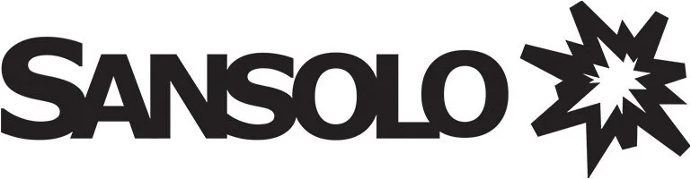 The word 'SANSLO' in bold black letters with a stylized starburst or explosion graphic on the right.