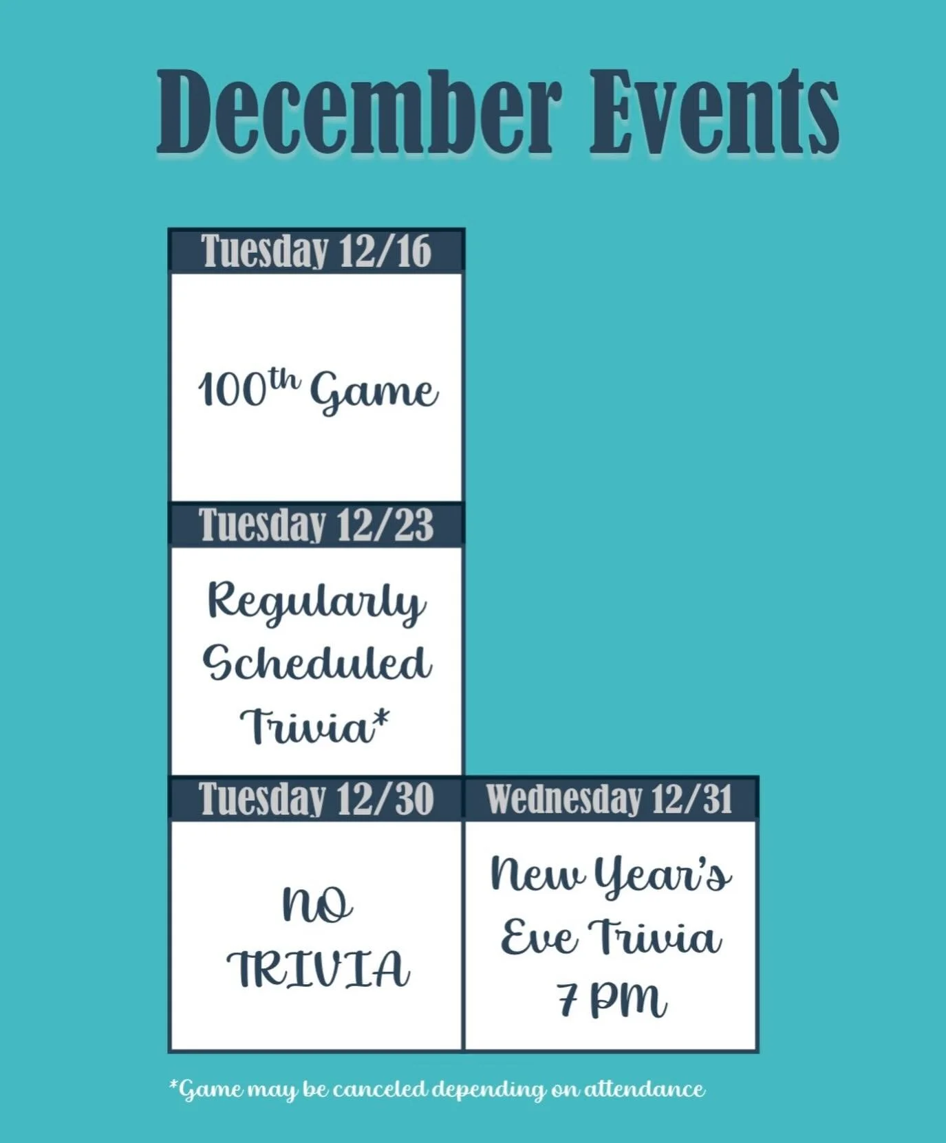 Mark your calendars!

We have some exciting things coming this month at @official_guthries_tavern&hellip;

🗓️ On 12/16 we will be celebrating our 100th game at 
  Guthries Tavern 

🗓️ We will have our regularly scheduled game on
  12/23 (pending pl