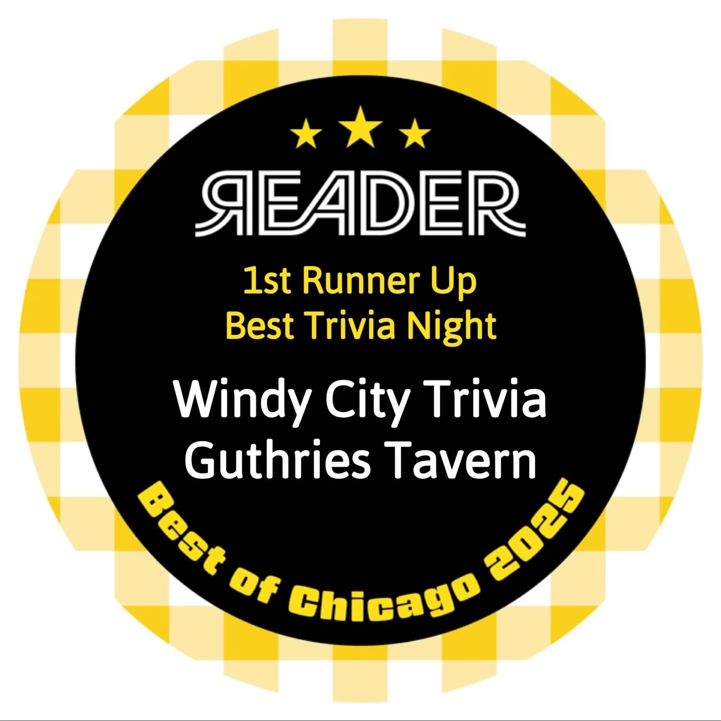 🥈🥈🥈

Windy City Trivia was named the second-best trivia night in Chicago by the Chicago Reader! 

Huge thanks to our supporters, we will continue our second-best content every Tuesday night at @official_guthries_tavern . 

#chicago #chicagotrivia 