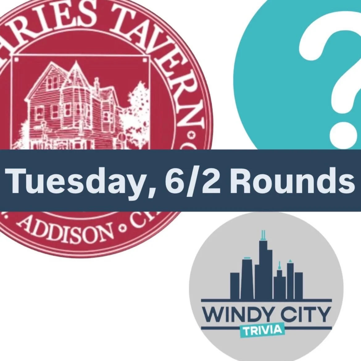Rounds for 6/2 Tuesday Trivia at @official_guthries_tavern 

Join us Tuesday at 7 PM!

1. General Knowledge
2. Entertainment
3. Sports
4. Music
5. Lightning Round

#windycitytrivia #trivia #chicago #chicagotrivia #bartrivia