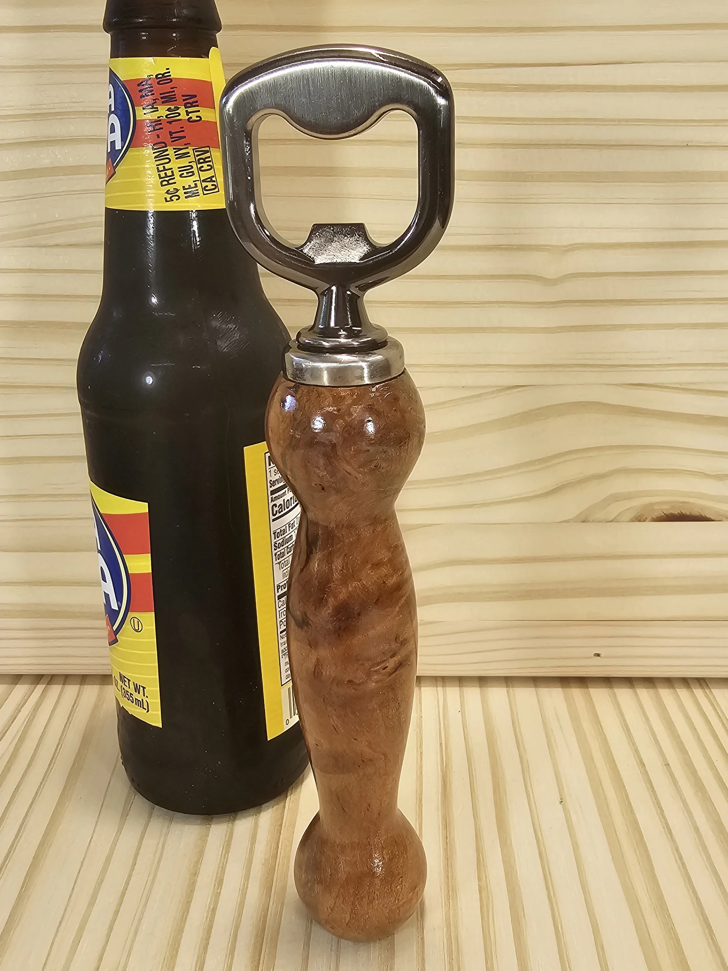 Bottle Opener with burled wood handle