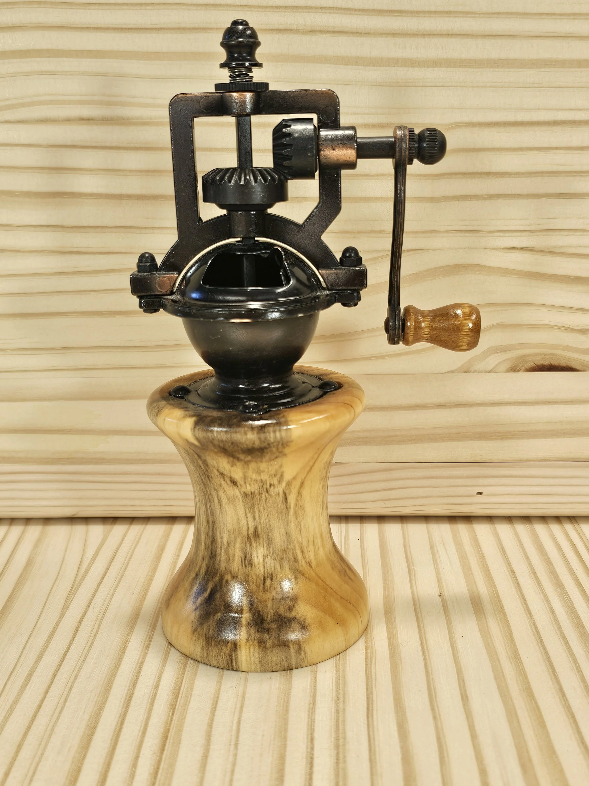 Steampunk pepper grinder made of Bass wood