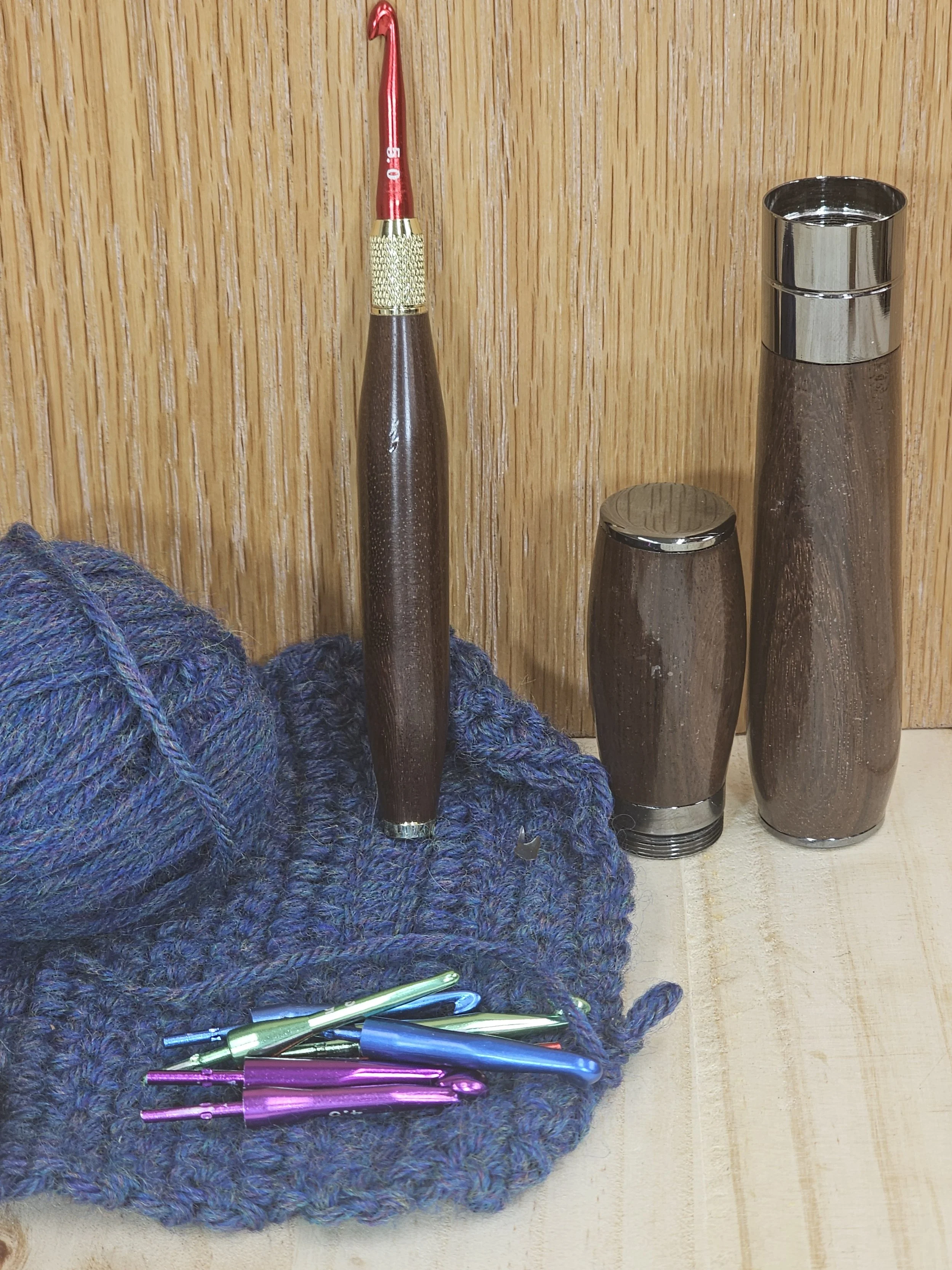 Self Contained Crochet Set made with an almost black wood