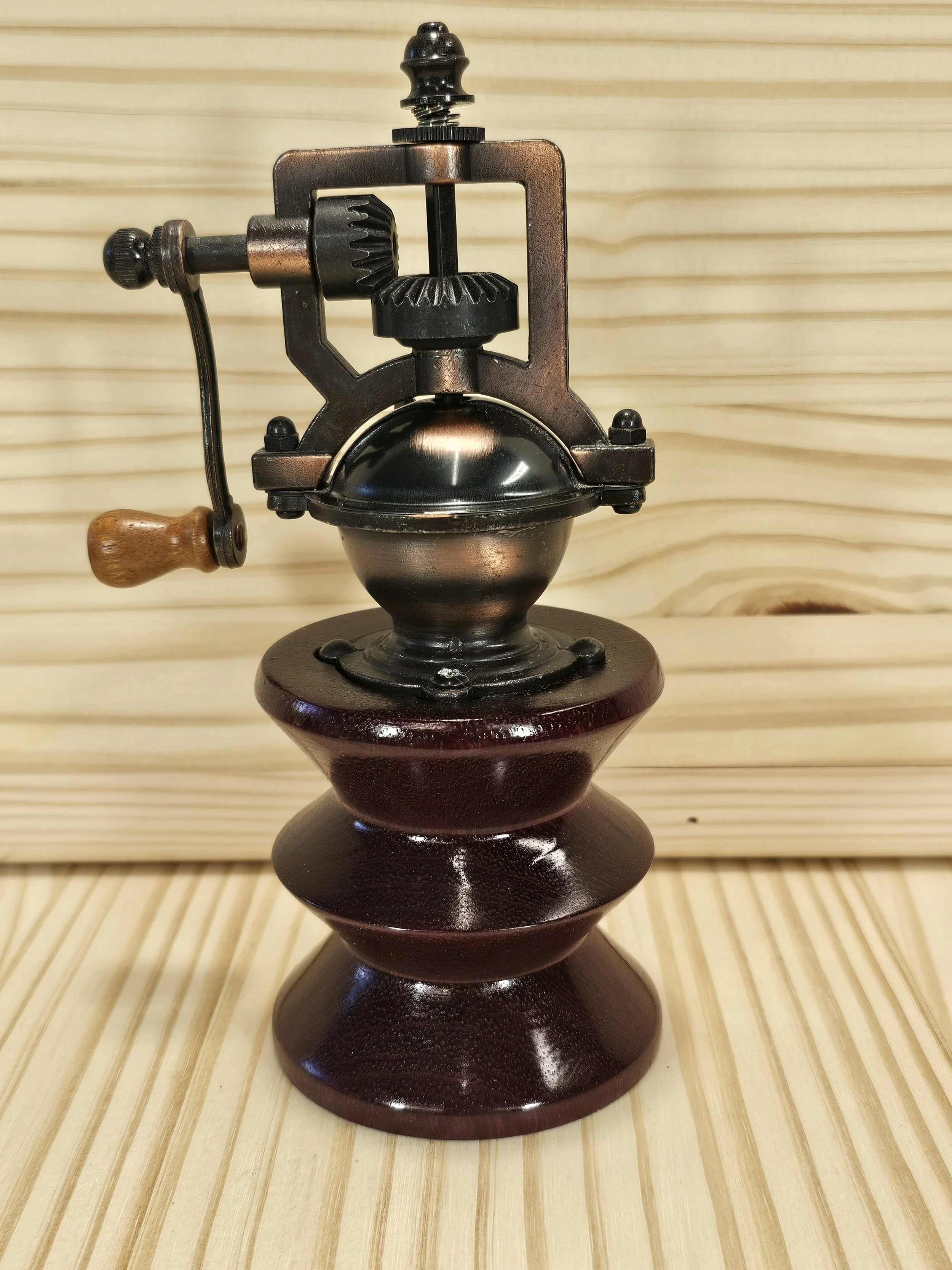 Steampunk pepper grinder made of Purpleheart wood