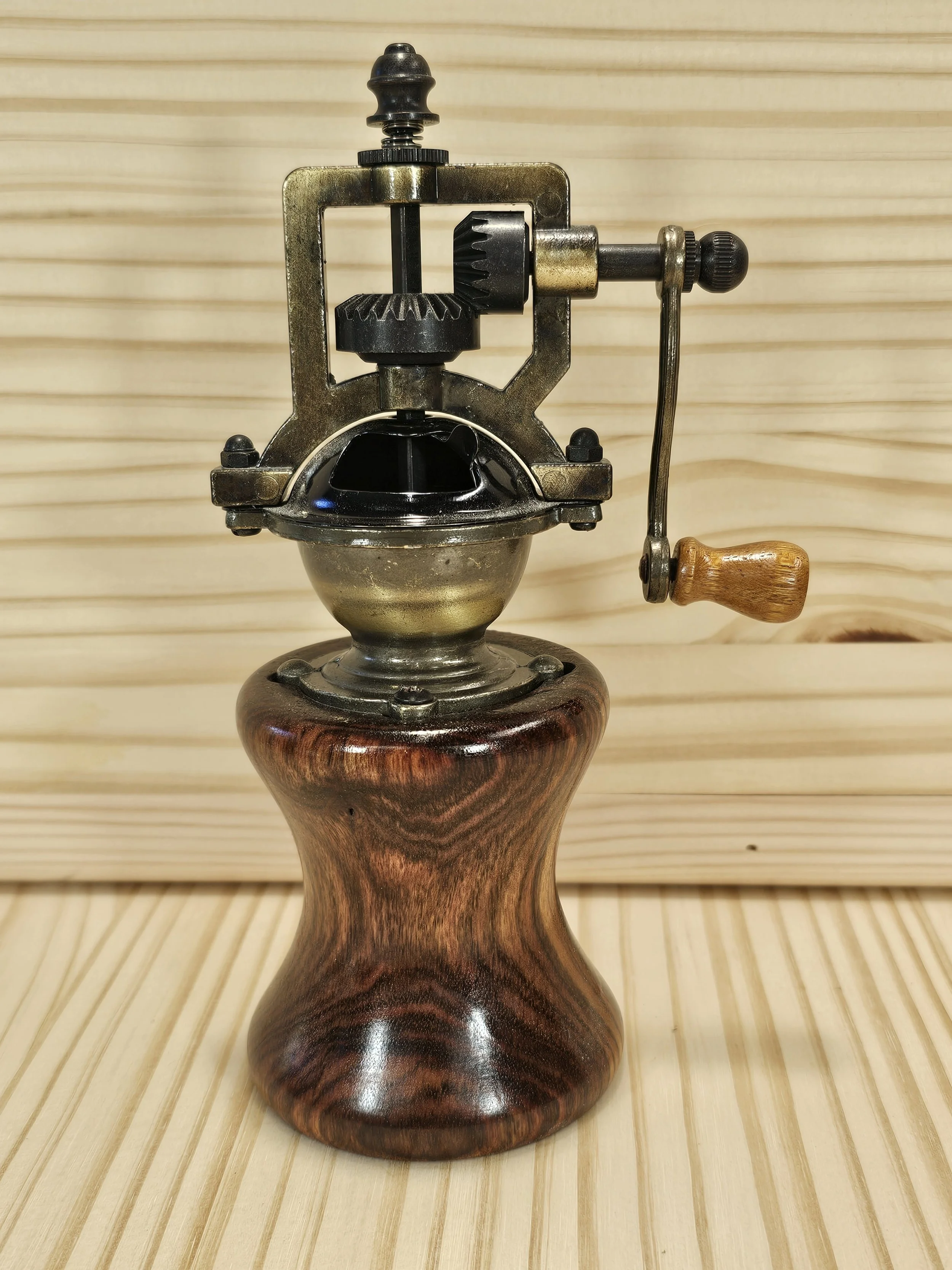Steampunk pepper grinder made of Koa wood (I think)