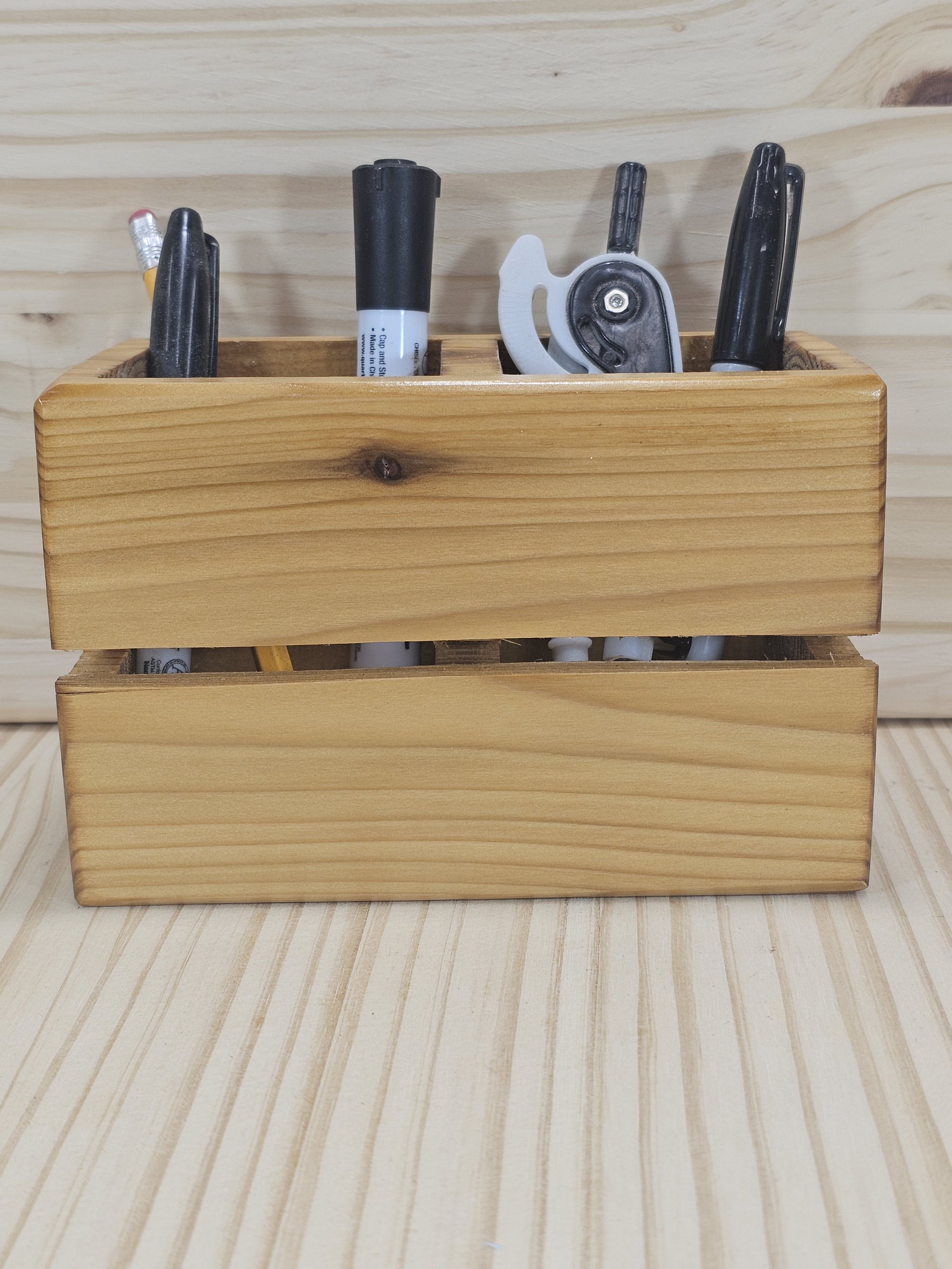 Large double chamber pencil holder made from Cedar
