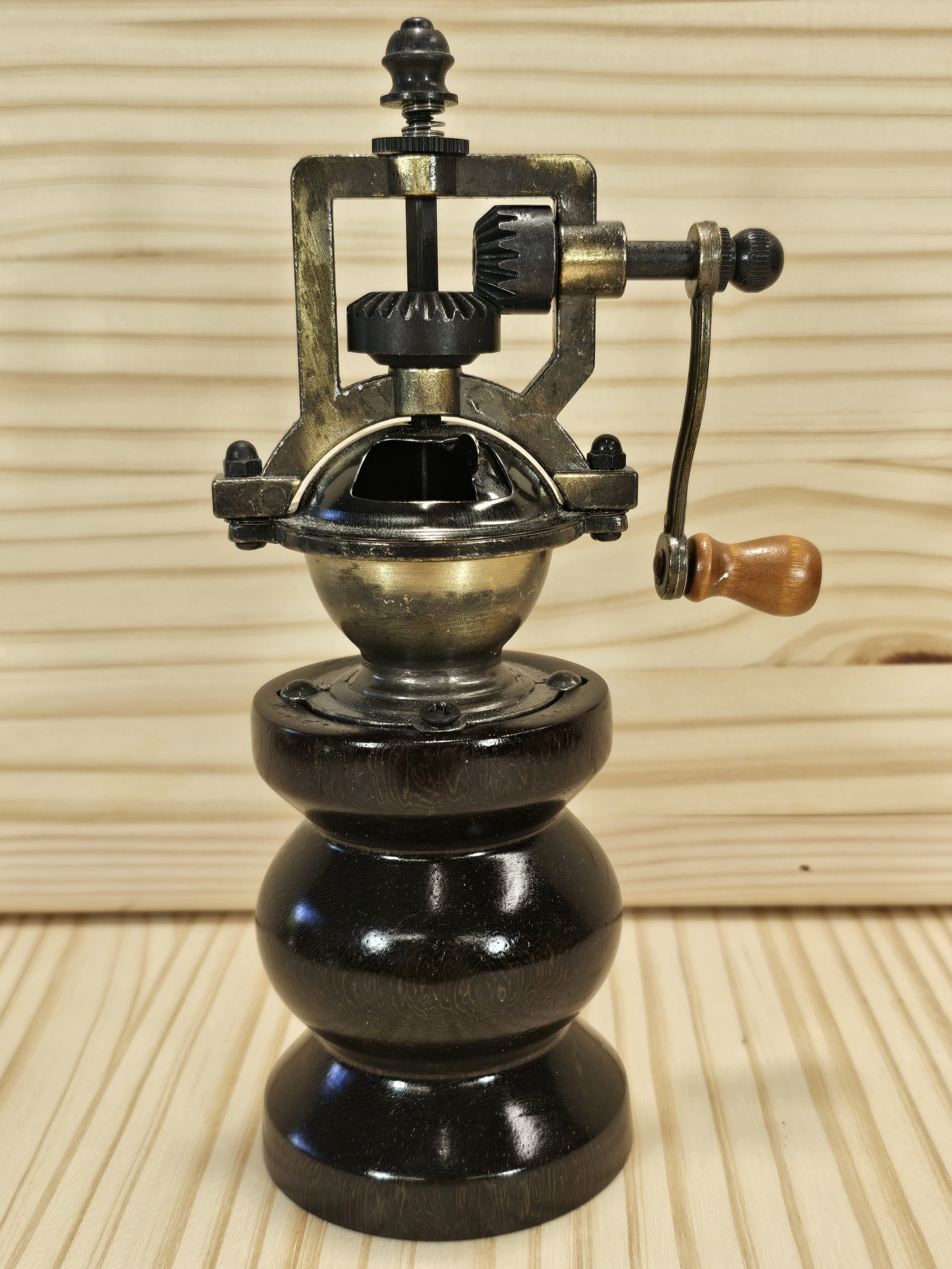 Steampunk pepper grinder made of Wenge Wood