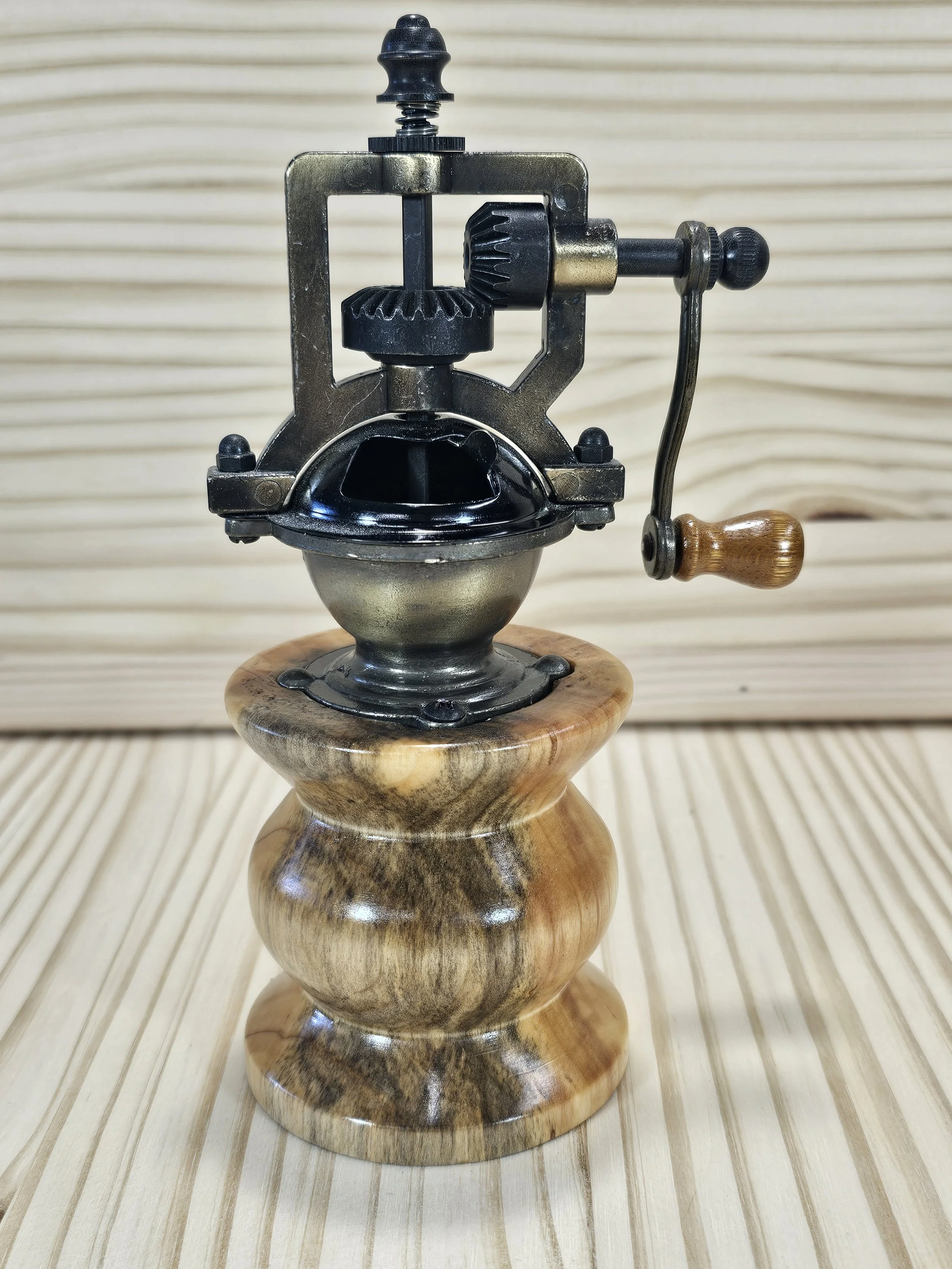 Steampunk pepper grinder made of Bass wood