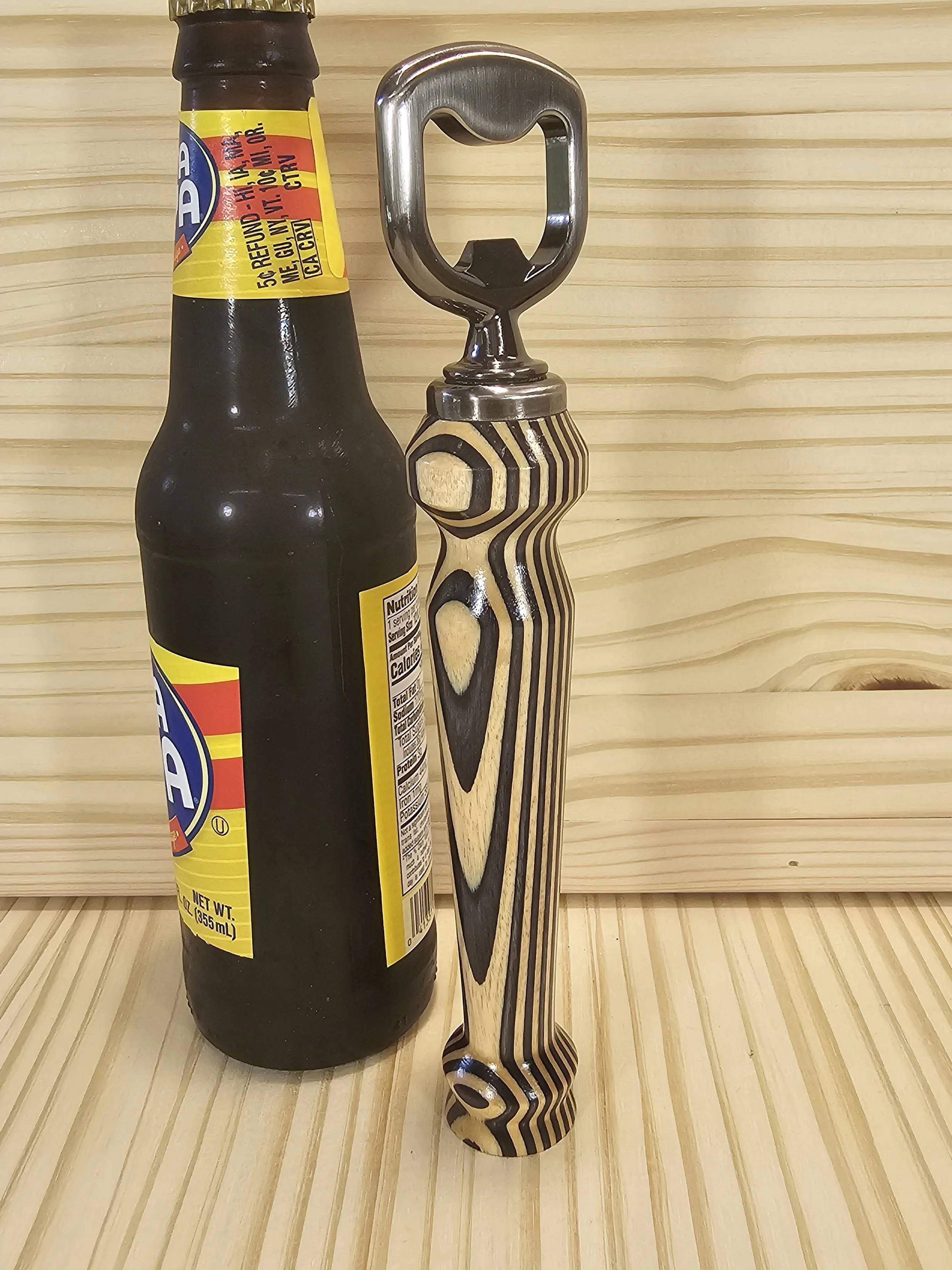 Bottle Opener with striking black & white patterned Spectra Ply