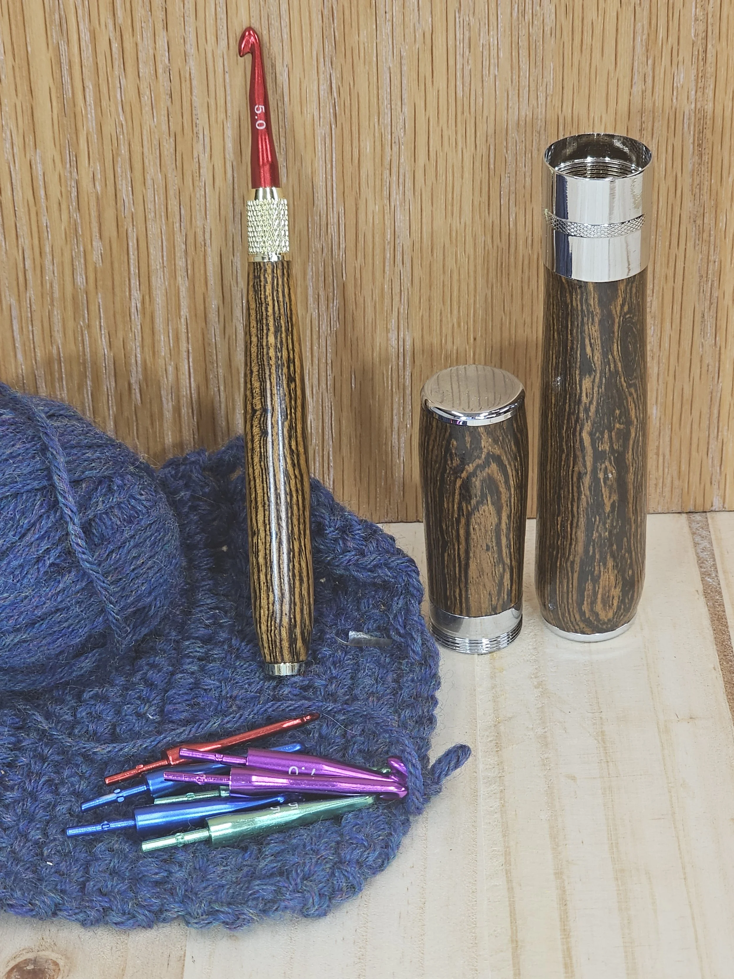 Self Contained Crochet Set made with a striking grained Bocote wood.