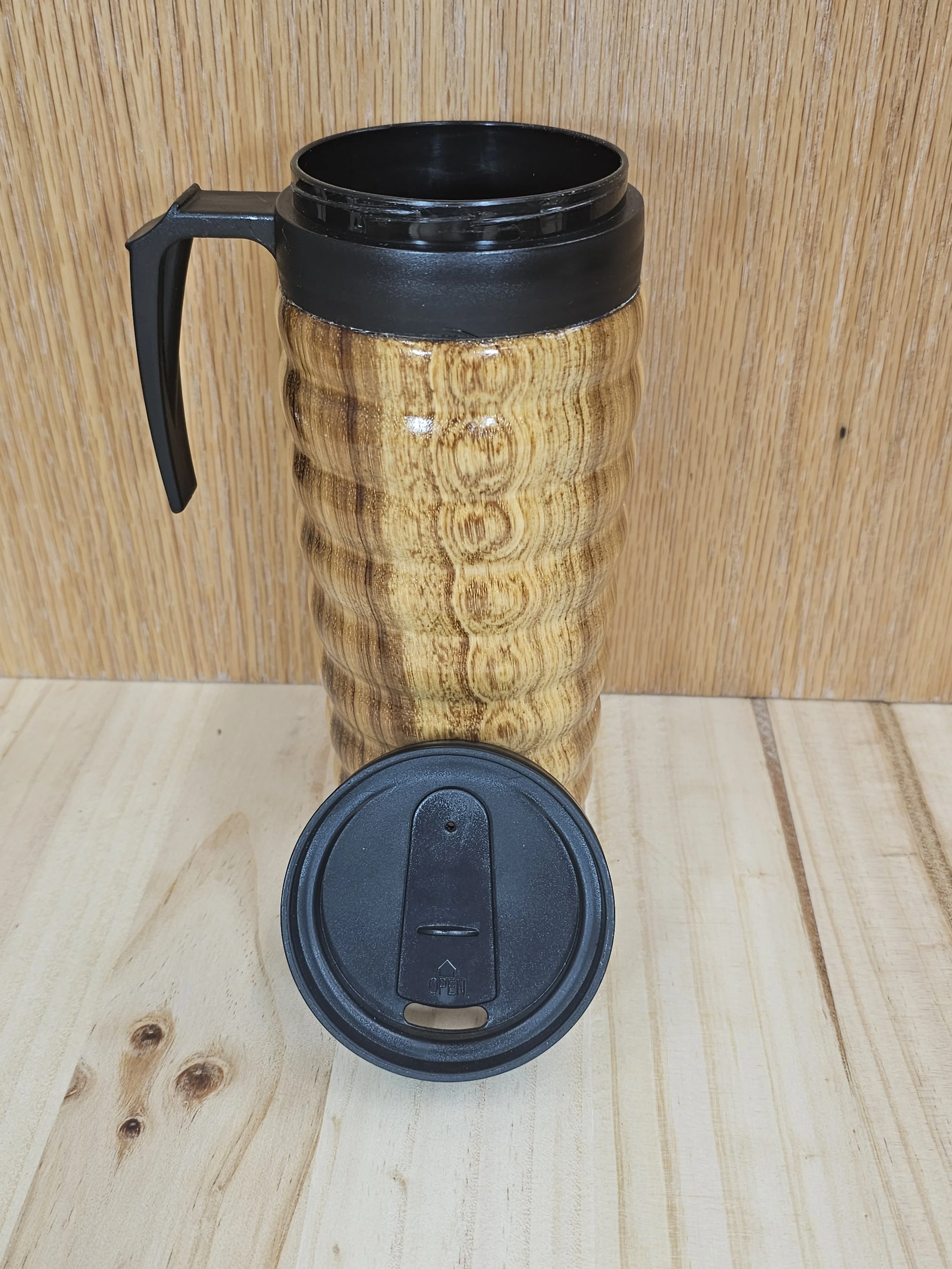 Hickory Wood Tumbler with handle, 16 Ounce Capacity