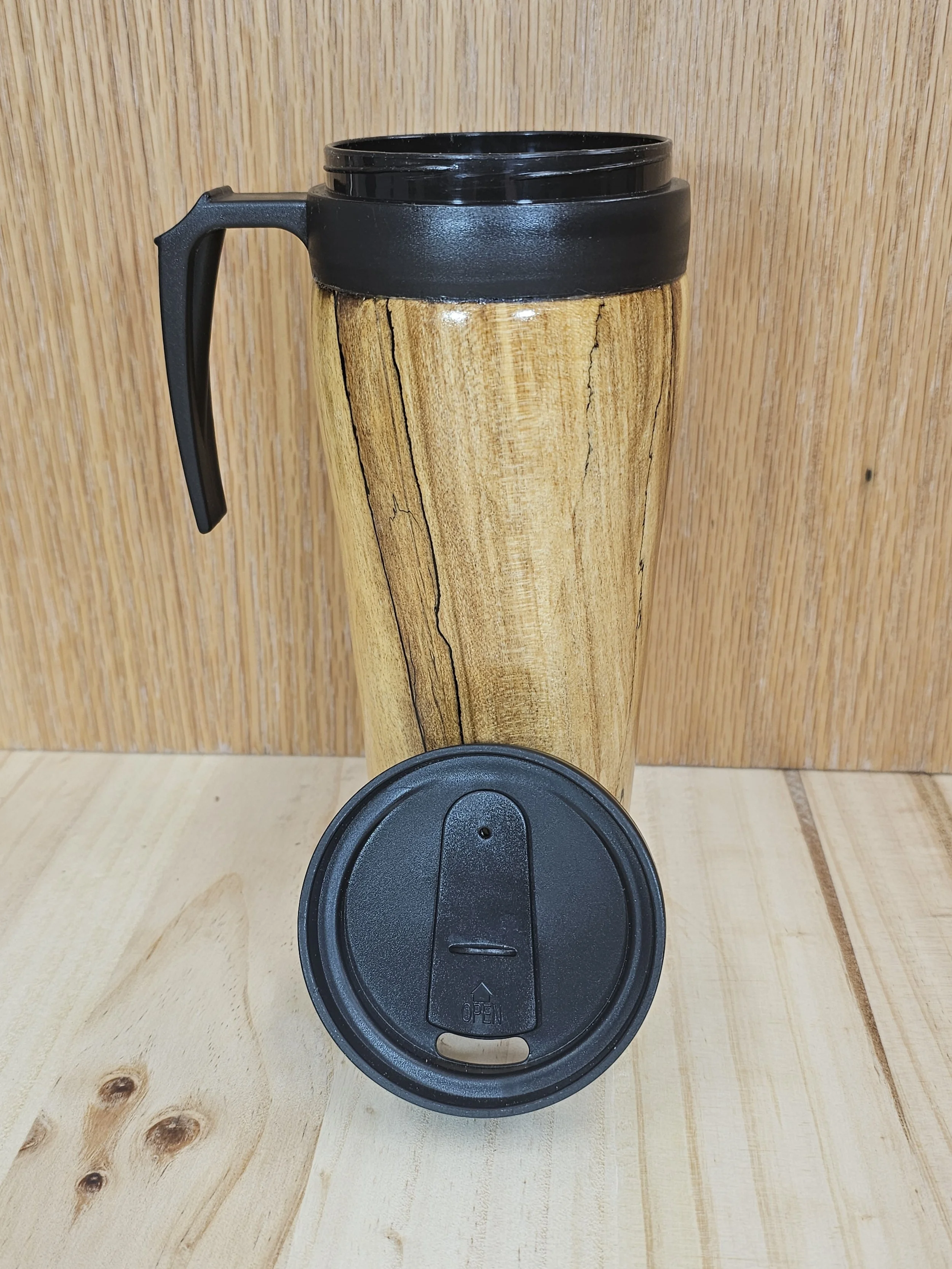 Spalted Maple Wood Tumbler with handle, 16 Ounce Capacity