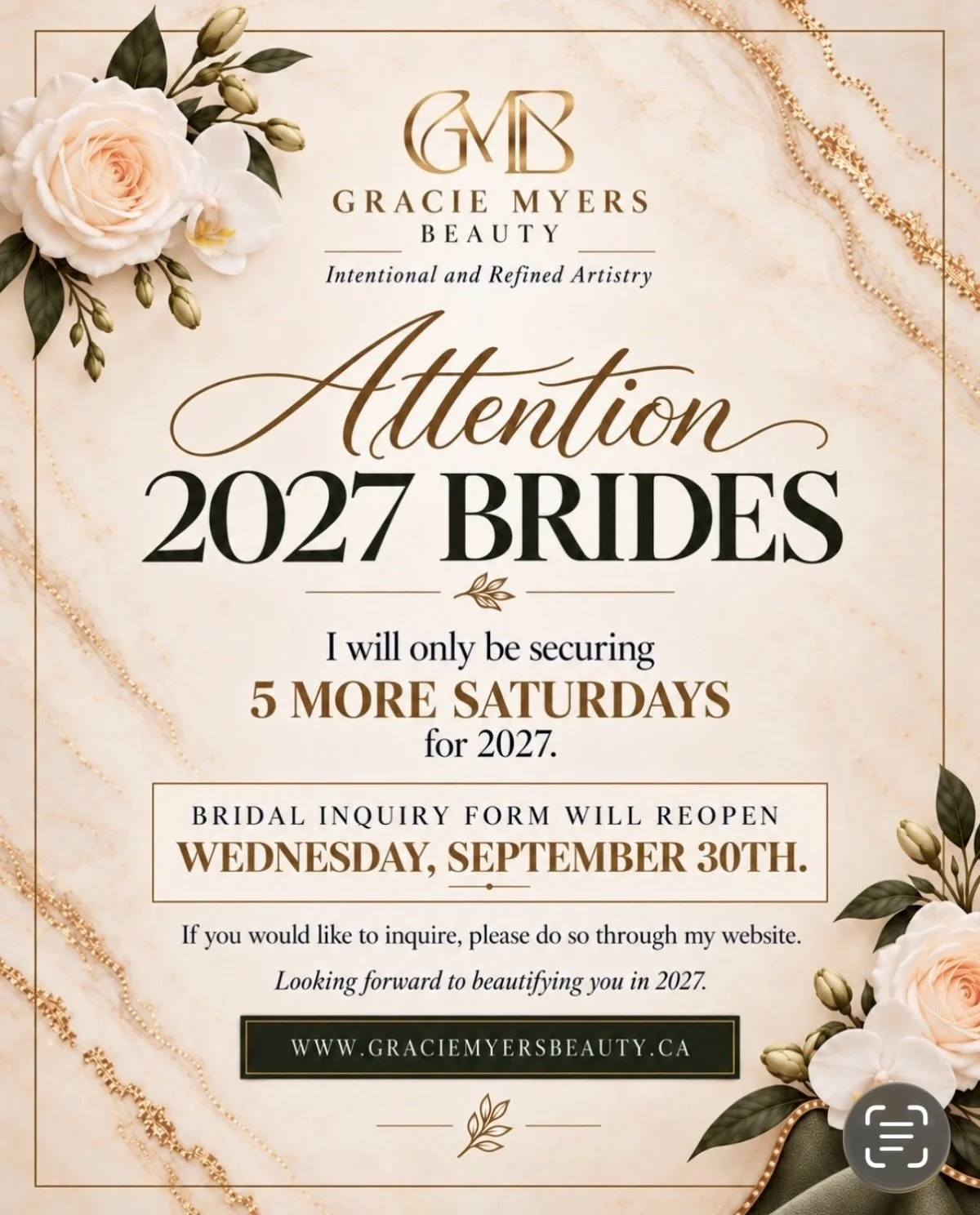 I'm limiting my weddings for next year so I don't sound like this audio 😂 First come, first glammed💚💛🖤

#thunderbaybride #thunderbaywedding #ontariobride #bridalhairandmakeup #graciemyersbeauty