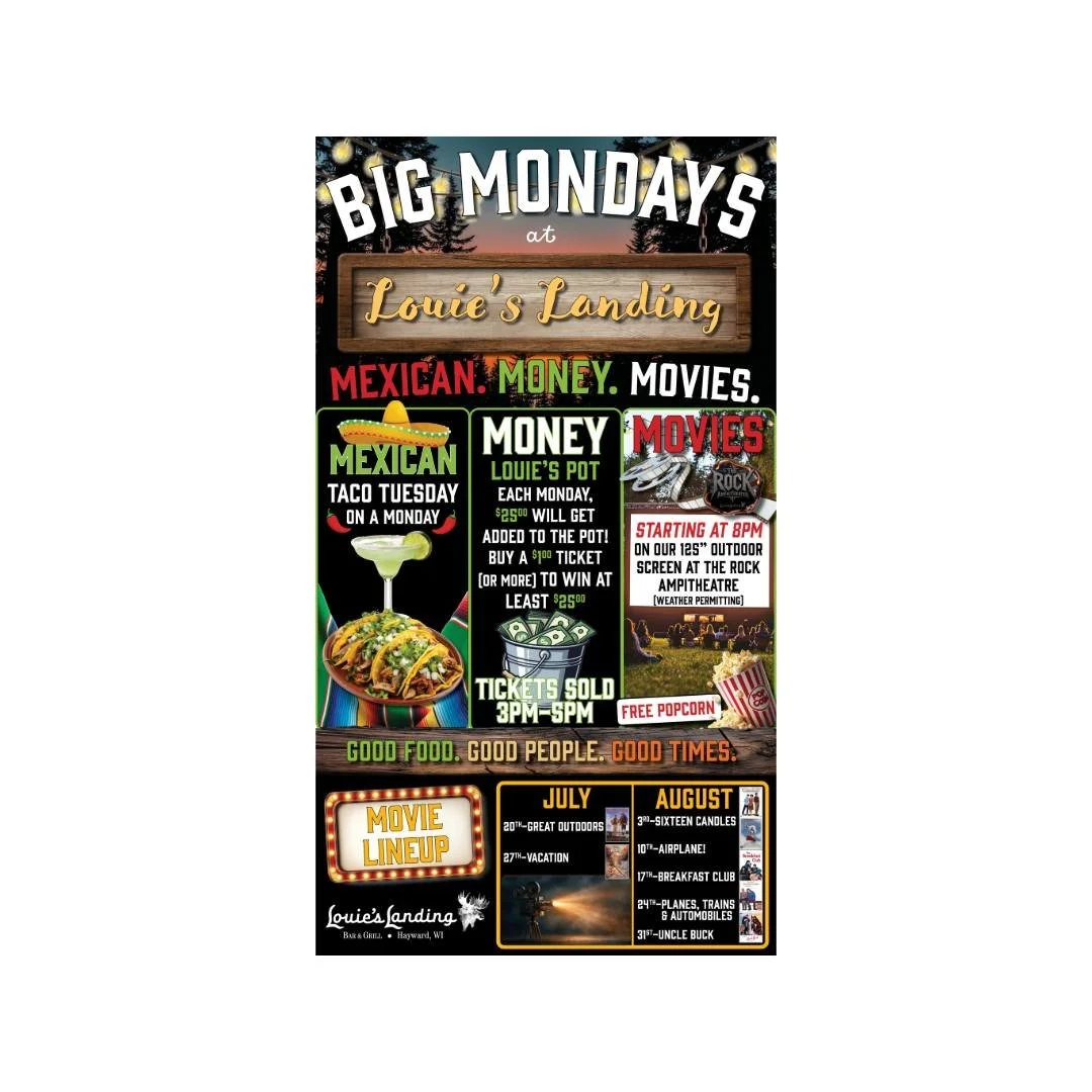 BIG MONDAYS @ LOUIE'S

Louie's introduces BIG MONDAYS starting next Monday - MEXICAN, MONEY &amp; MOVIES!

Starting at 3pm, we are bringing back our MEXICAN Monday menu - great tacos and other Mexican dishes at an affordable price, free chips &amp; s