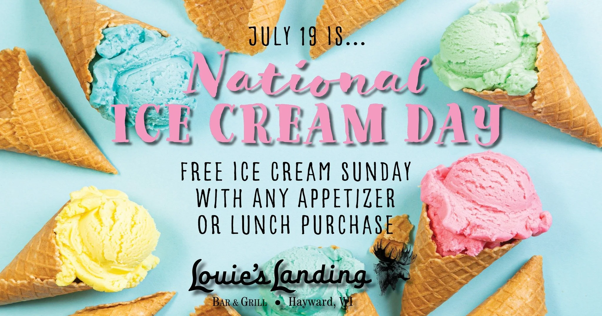 ICE CREAM!!!

Come celebrate National Ice Cream Day tomorrow at Louie's.  Any appetizer or lunch purchase entitles you to a FREE ICE CREAM scoop plus topping(s).

See ya @ Louie's!