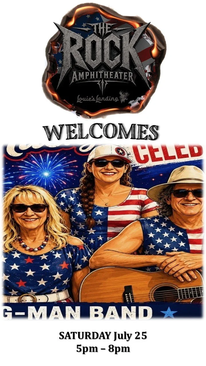 LOUIE'S WELCOMES GMAN BAND TONIGHT!

The Rock Amphitheatre at Louie's Landing welcomes for a special live performance of the GMAN BAND TONIGHT from 5pm-8pm!

Lil Lou's Tiki Lodge will be open for frozen margaritas, pina coladas, daiquiris and we will