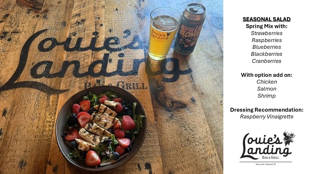 NEW SEASONAL SALAD FOR AUGUST!  IT'S 'BERRY" GOOD....

For the rest of this month and thru end of August, we launched a new Seasonal Salad and its "berry" delicious - Spring mix with strawberries, raspberries, blueberries, blackberries