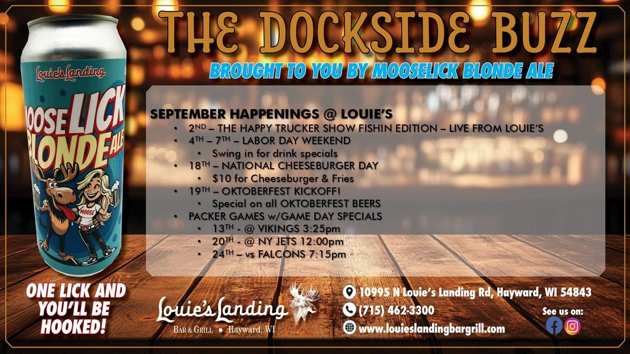 SEPTEMBER EVENTS @ LOUIE'S

Action packed September kicking off tonight with a live broadcast and musical guest Clayton Ryan tonight PLUS the start of FOOTBALL SEASON!

See ya @ Louie's!