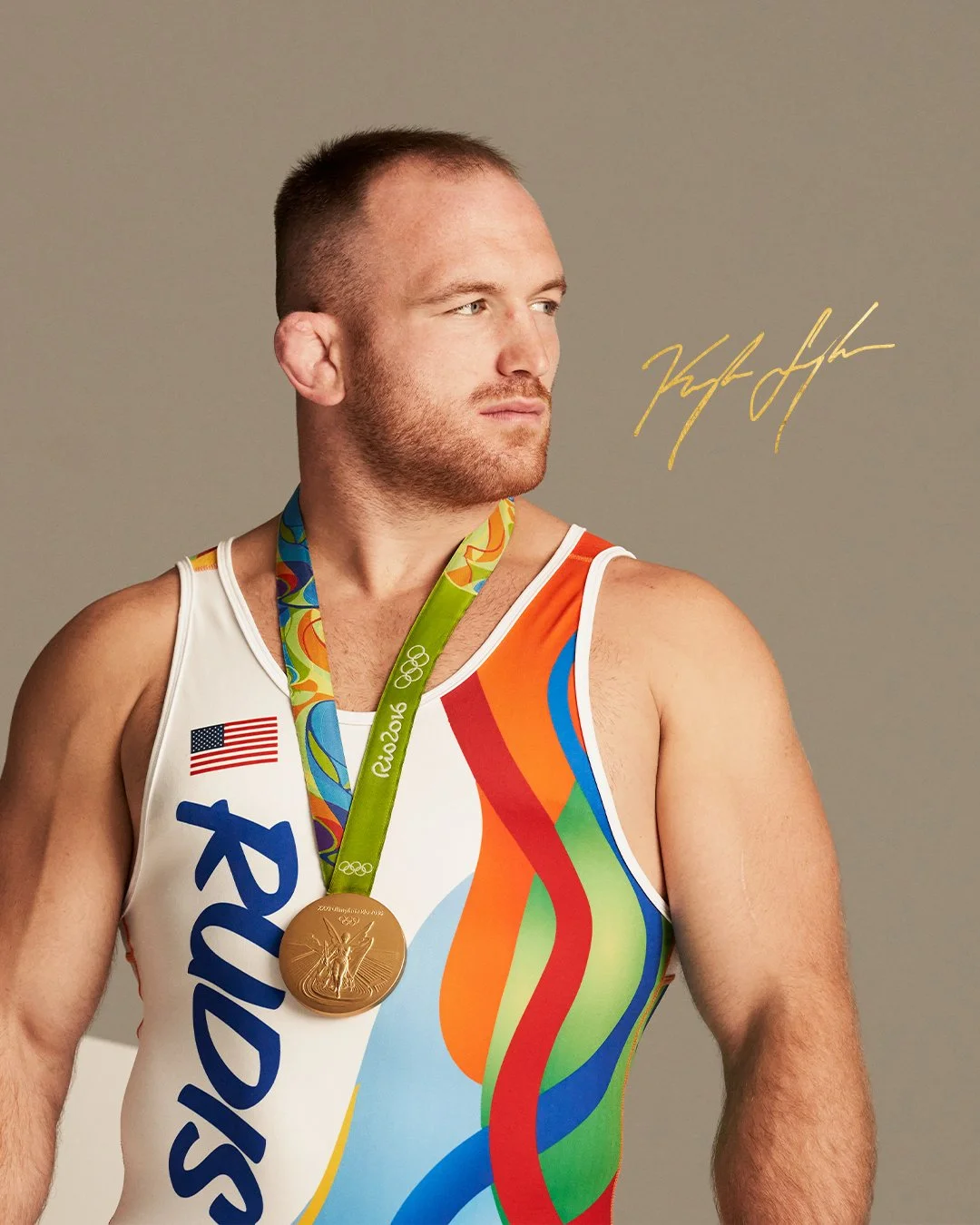 Kyle with his Olympic gold from Rio