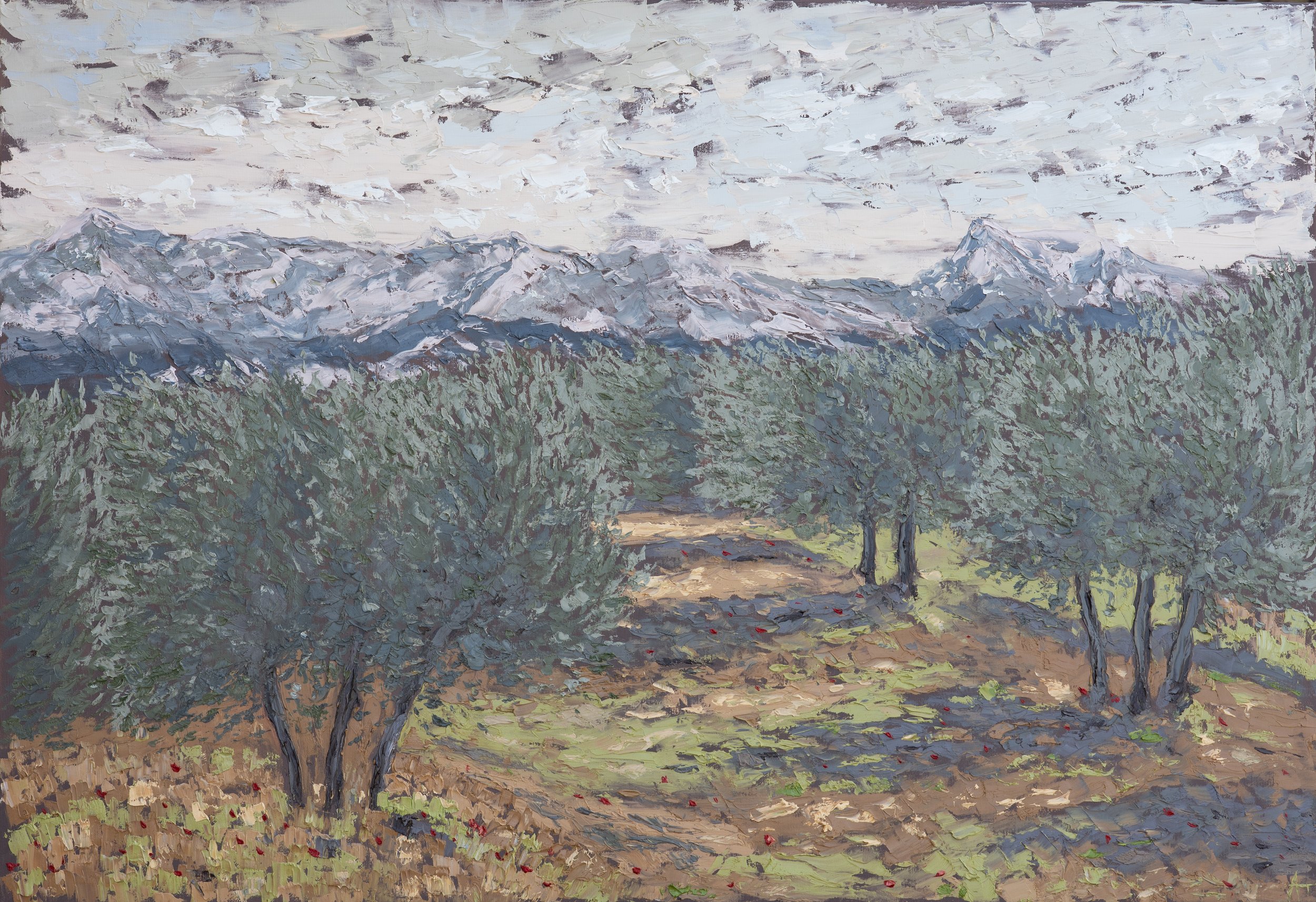 Les Baux de Provence, hiver. Oil on cotton / huile sur toile - 90x130cm / 35 x 51 inches (Domaine la Pierre Blanche Hotel)
