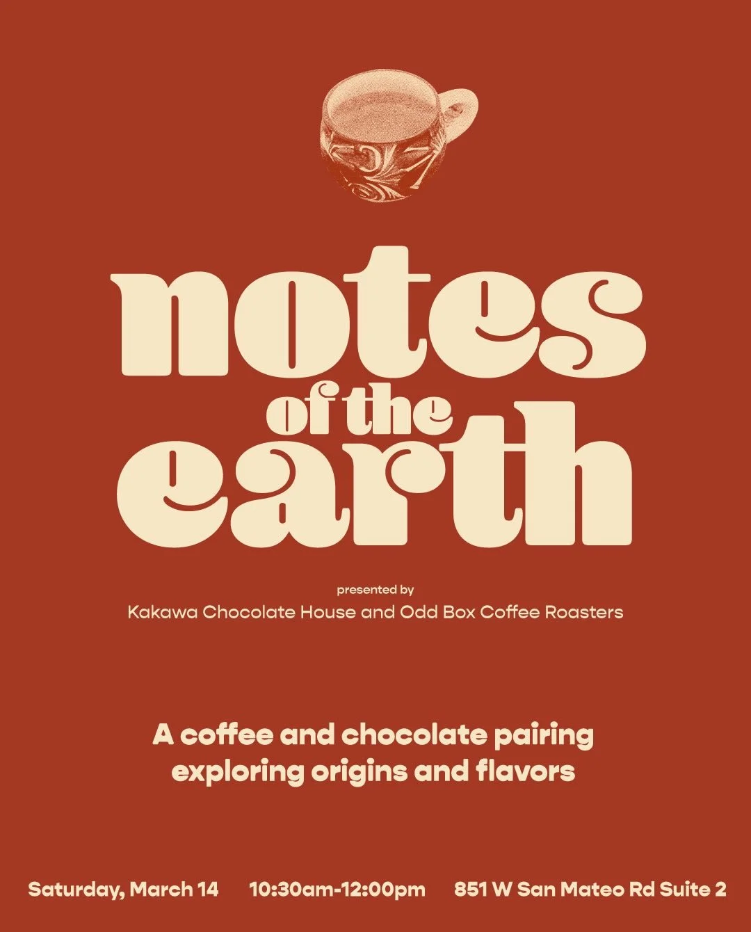 Join us for a chocolate and coffee tasting event in collaboration with @kakawa_chocolatehouse on Saturday, March 14th at 10:30am. Get tickets and more info using the link in our bio!