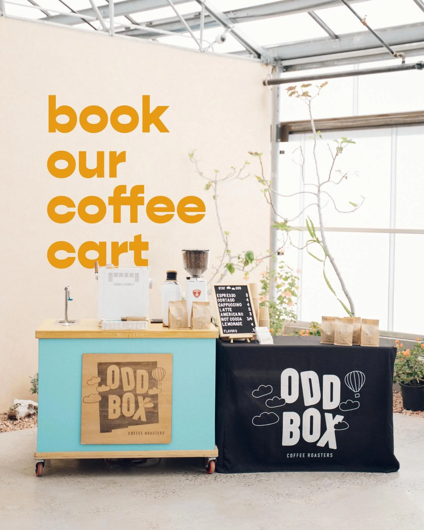 Book our coffee cart for your private events and treat your guests to a full espresso drink selection! Perfect for weddings, rehearsal dinners, birthdays, gallery openings, or any other event you are hosting. Reach out to us to inquire by using the c