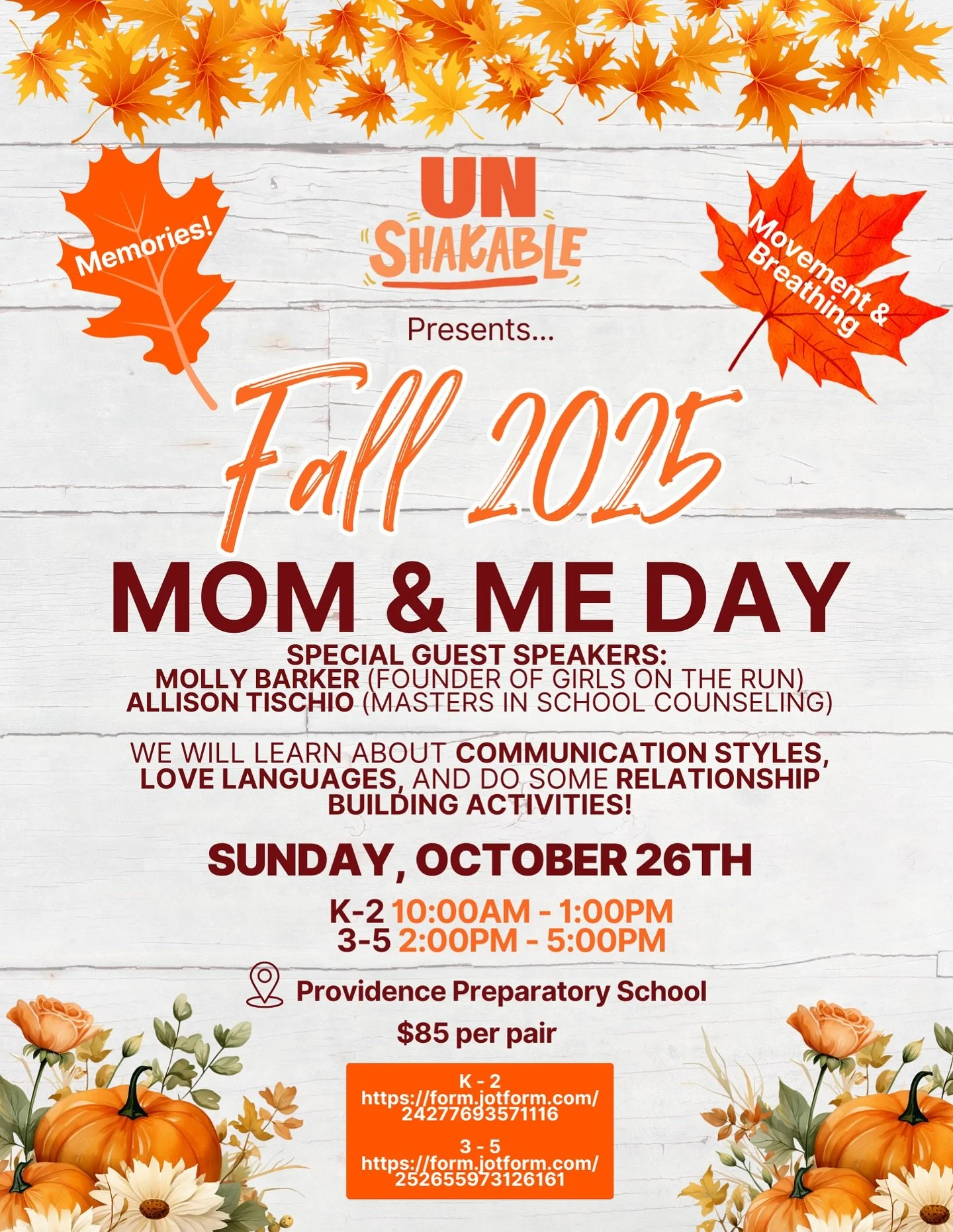 🍂✨ Calling all Charlotte moms &amp; K-5 daughters! ✨🍂
This fall, join our friends at @unshakablegirlsclt for a day designed to strengthen your bond, spark meaningful conversations, and create memories that last. 💛

👩&zwj;👧 Mom &amp; Me Day
🗓 Su