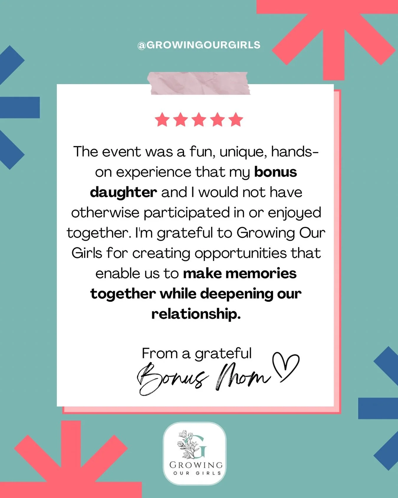 Bonus families hold a special place in my heart 💕 (I come from one myself).

So it means the world to see a bonus mom + daughter show up, invest in their bond, and make memories together. 

Grateful GOG can be part of their journey and help nourish 