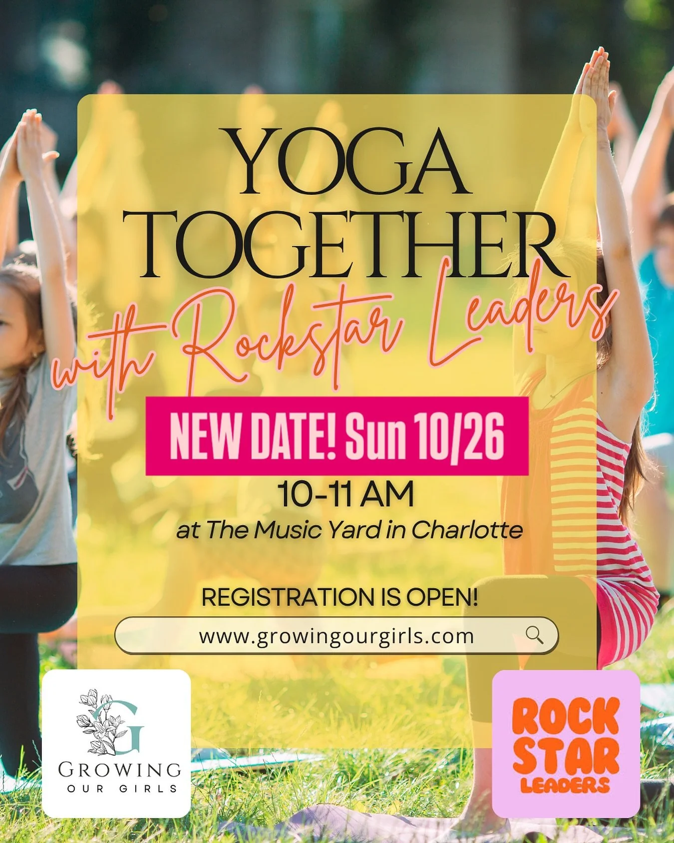 🗓️ Our original yoga date with @rockstar.leaders was rained out last week, so we&rsquo;ve rescheduled to Sunday, 10/26! Keeping same original time and location: 10-11am at The Music Yard. 

New spots have opened up, so join if you&rsquo;re available