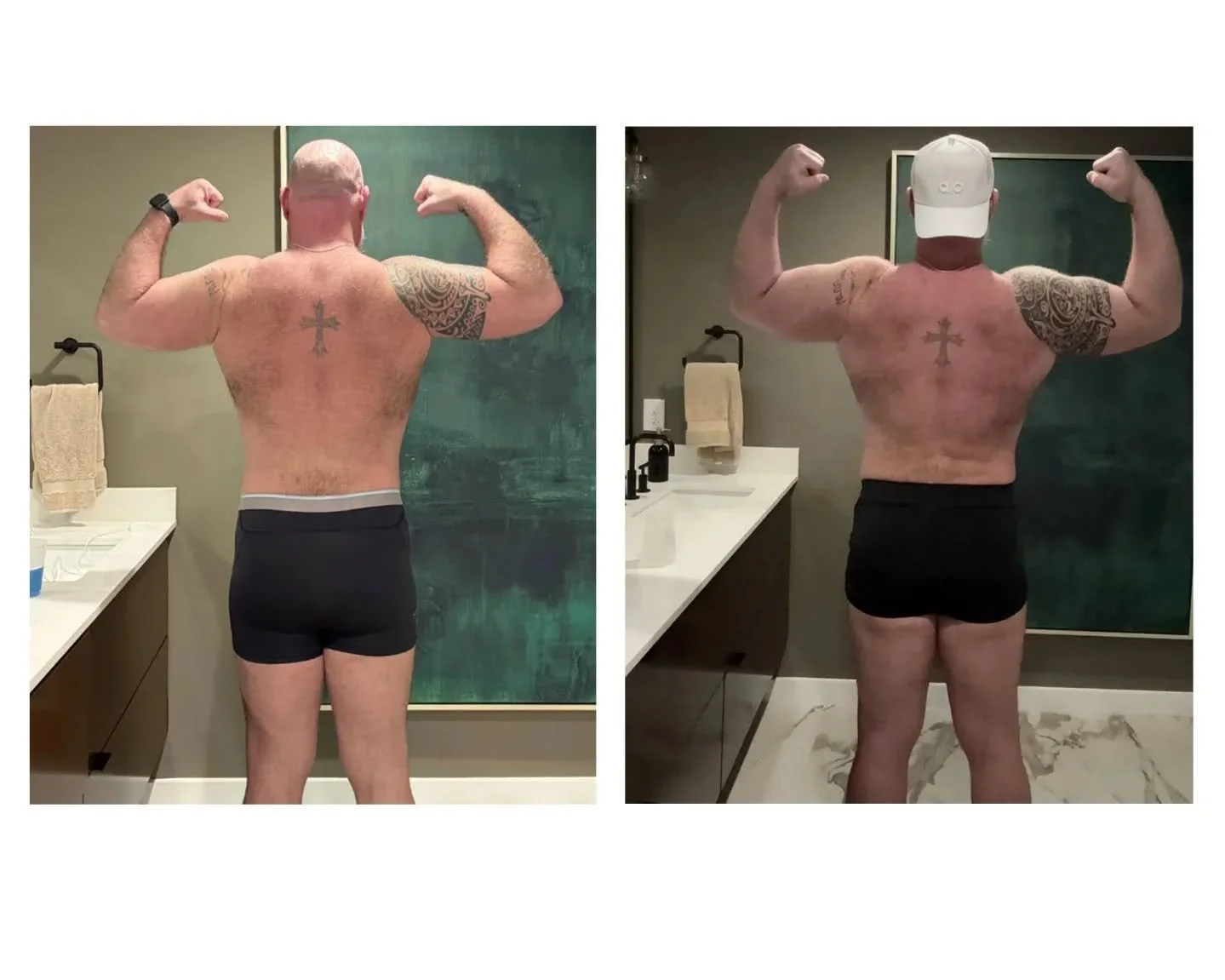 ➡️ 37lbs up in one bulk for @the.dallas.dads !

Look at the arm shoulder back booty leg thickness all thicker! 

Increased the shoulder to waist taper massively!

A very successful muscle bear bulk.

Want building up yourself? Join the team 💪🐻❤️