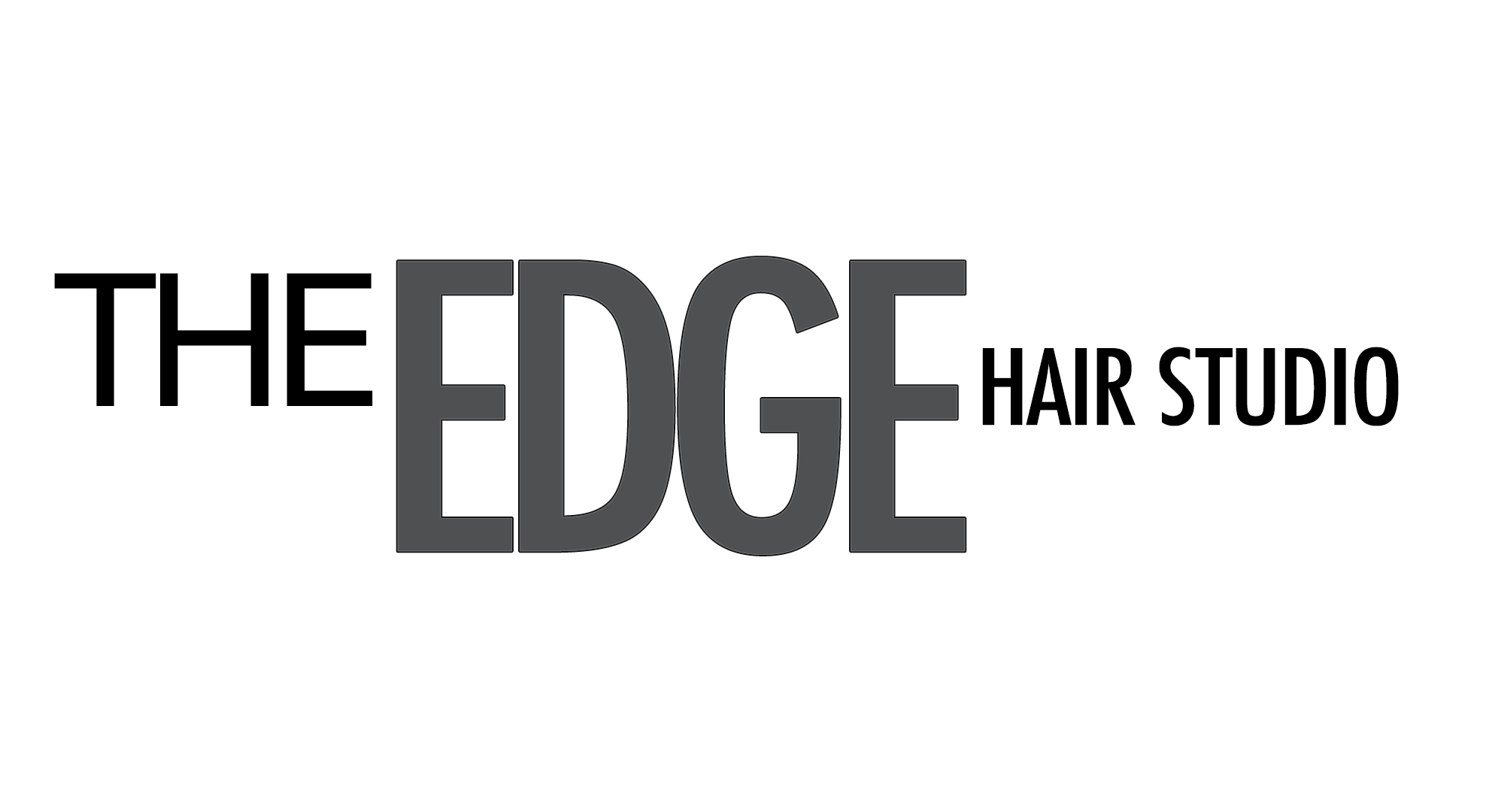 Logo for The Edge Hair Studio in black and gray text on a white background
