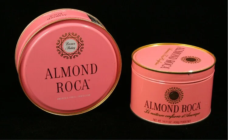 Almond Roca® famous pink tin 1950.