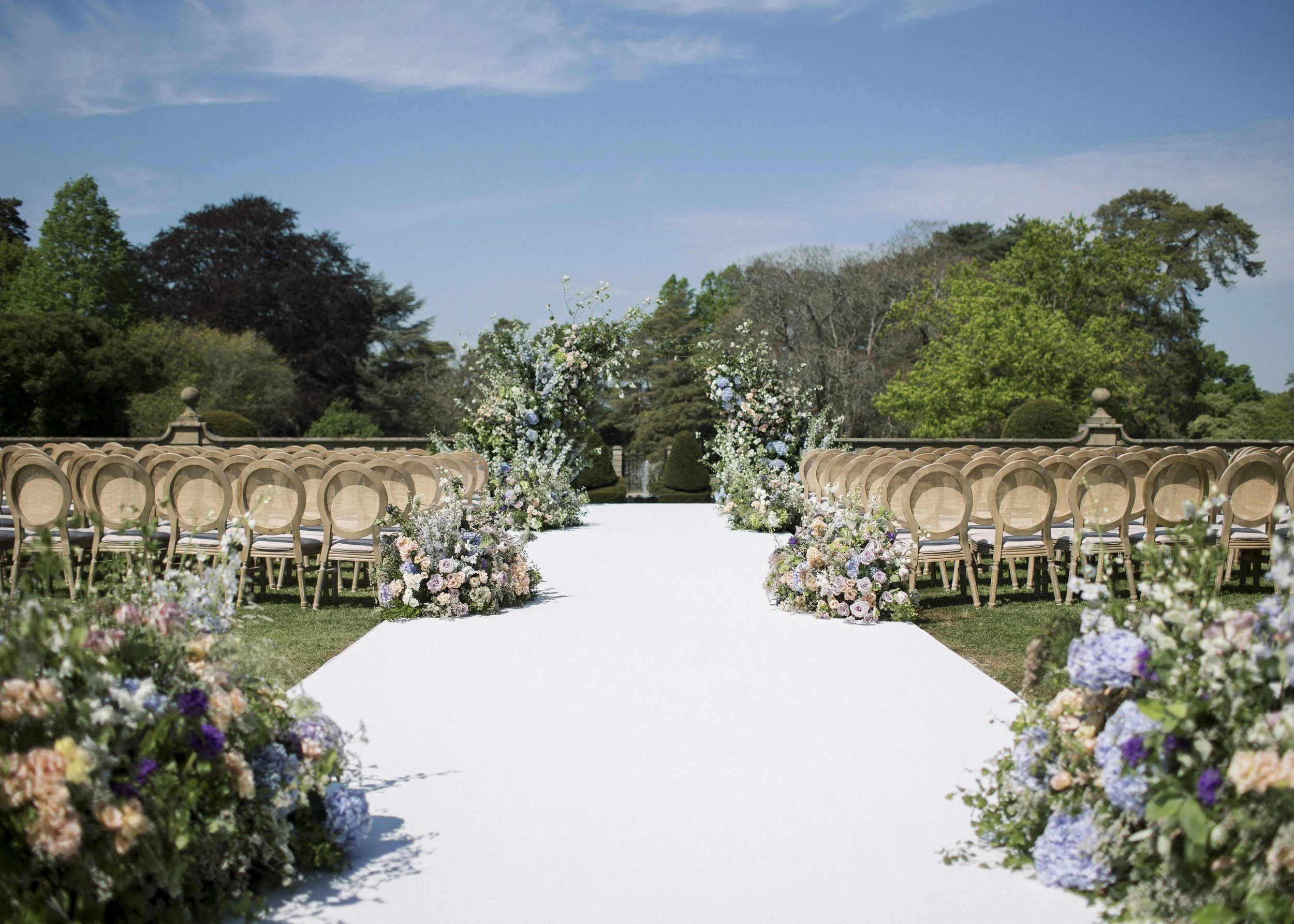 Stunning ceremony for a luxury marquee wedding, designed and planned by Emma Joy