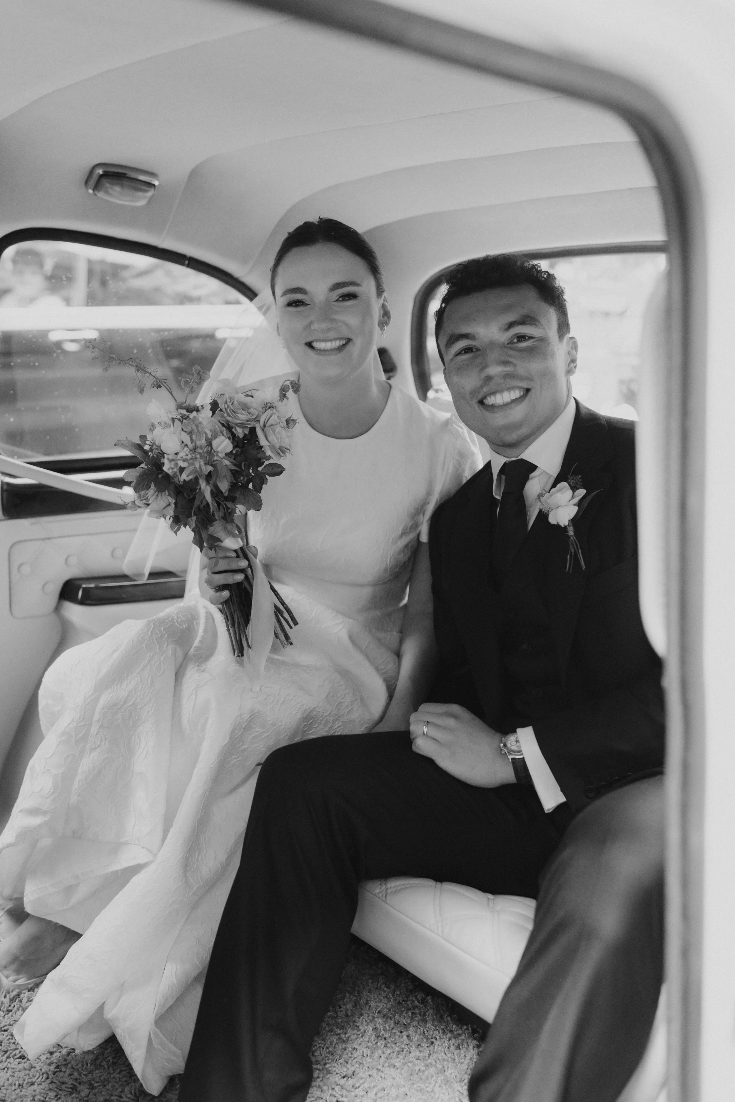 Bride and groom on their way to Toklas reception from Chelsea Old Town Hall